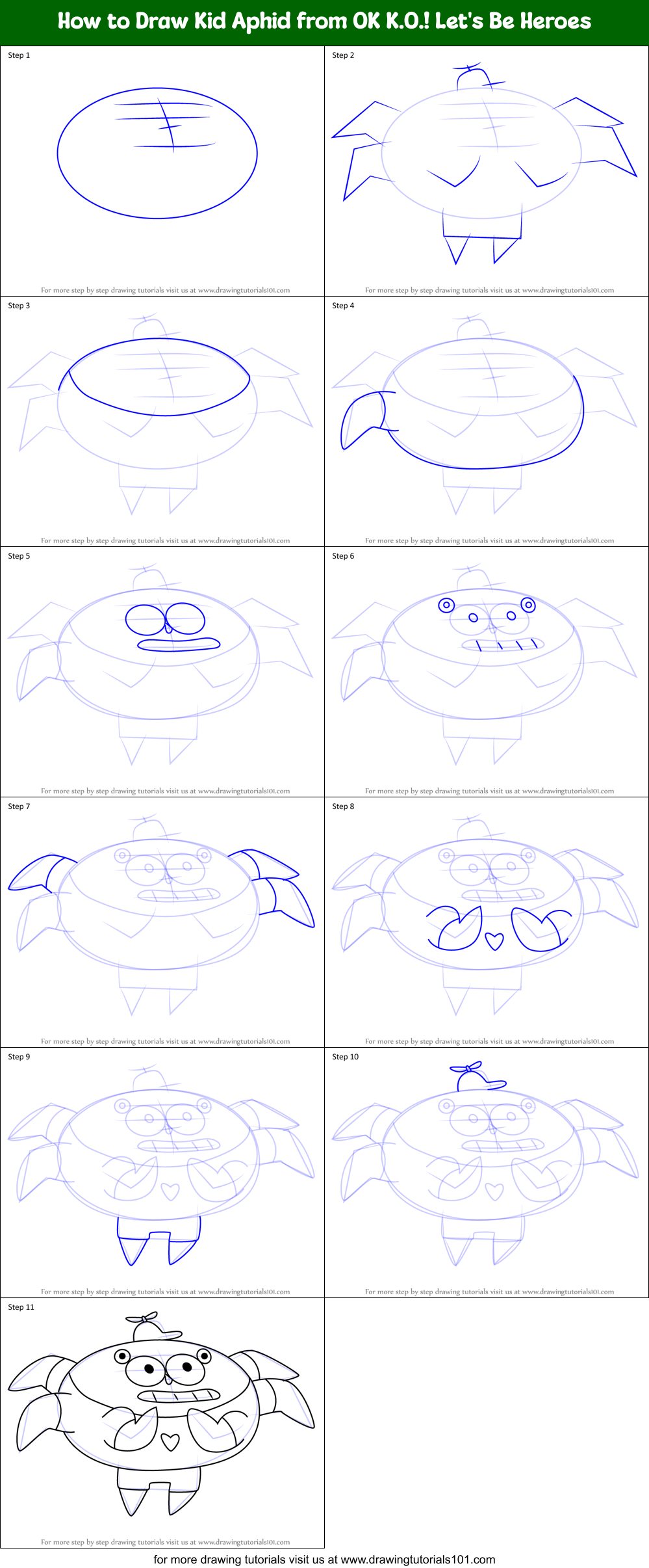 How to Draw Kid Aphid from OK K.O.! Let's Be Heroes Printable Step by Step