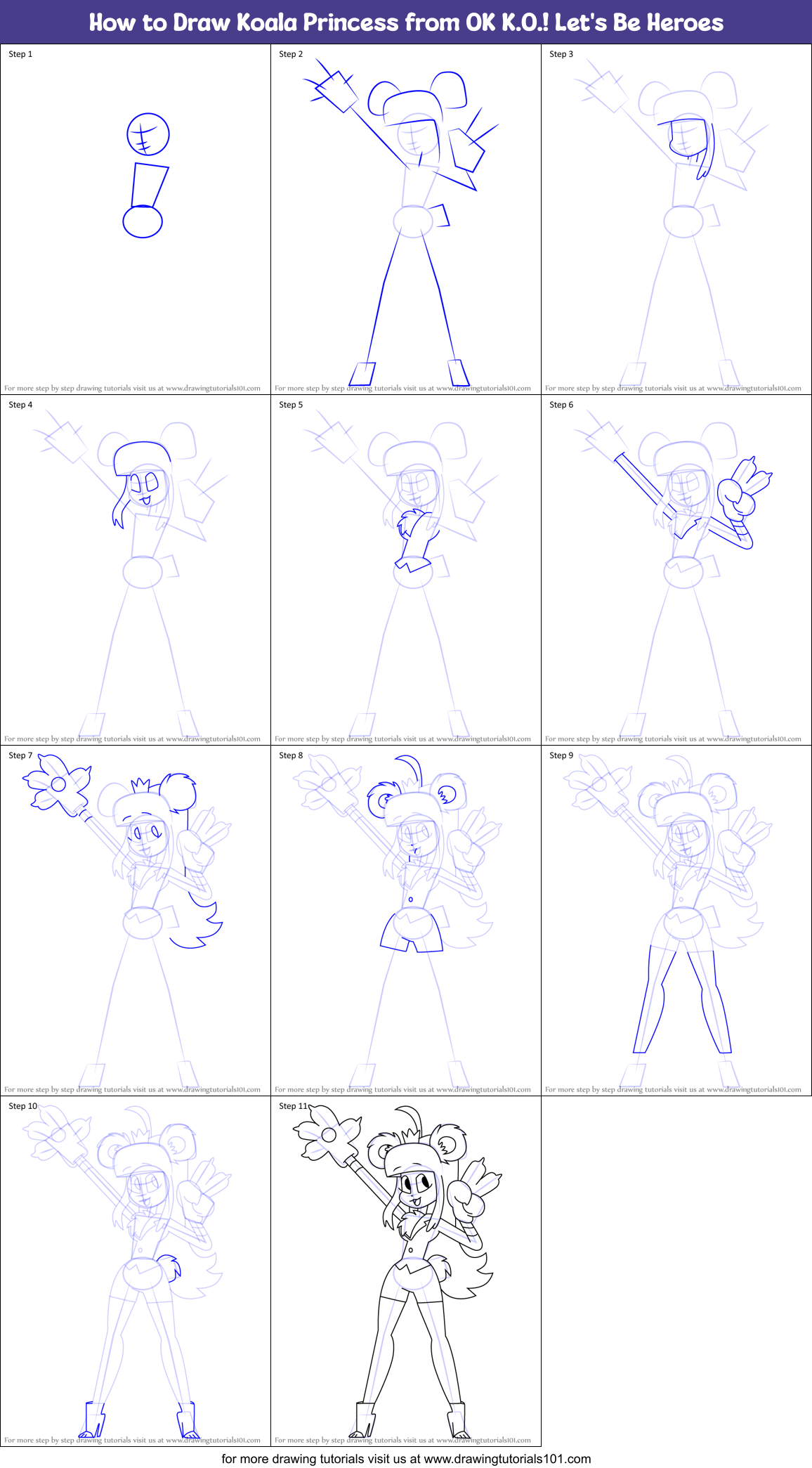 How to Draw Koala Princess from OK K.O.! Let's Be Heroes Printable Step by Step
