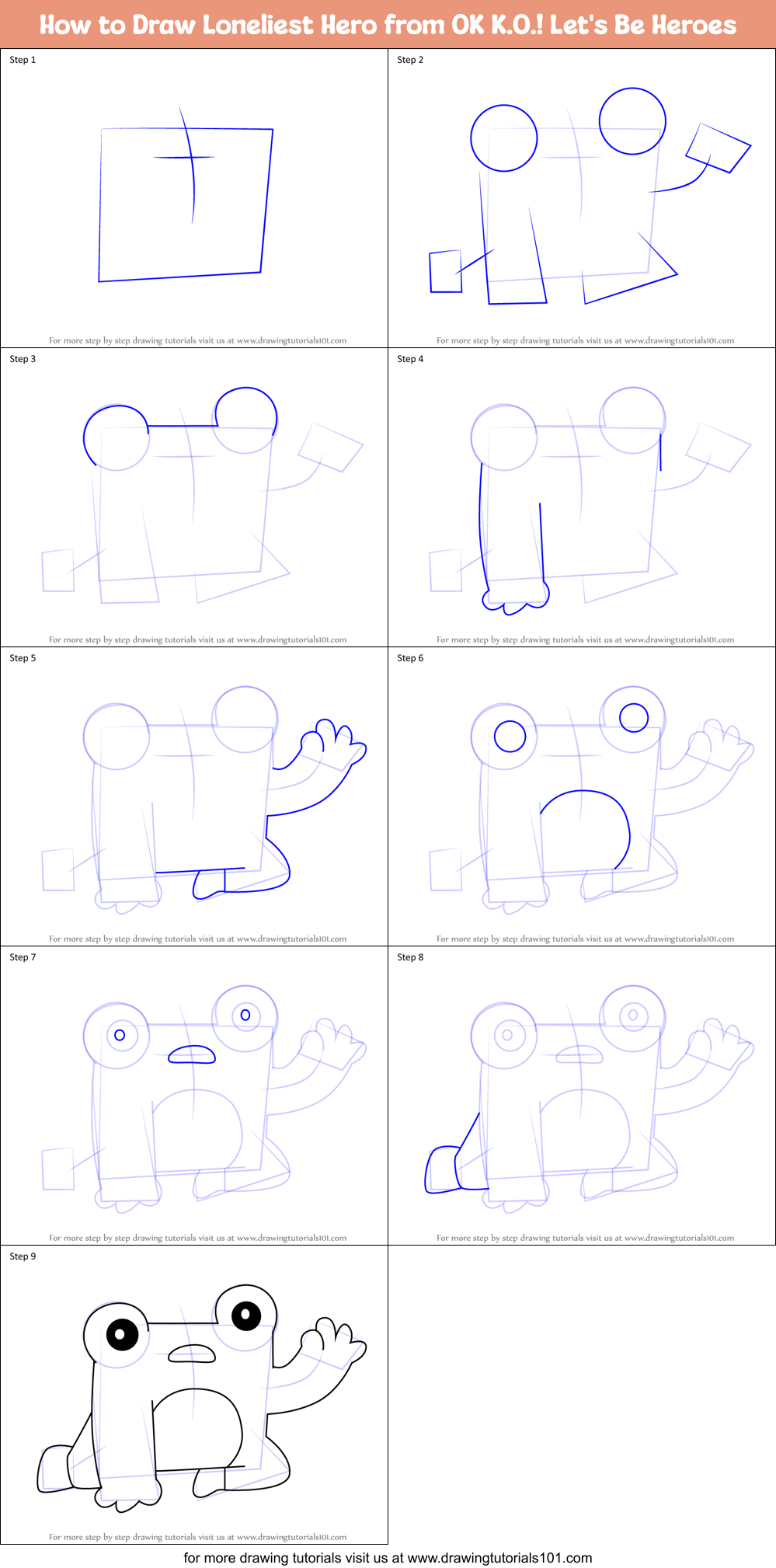 How to Draw Loneliest Hero from OK K.O.! Let's Be Heroes Printable Step by Step