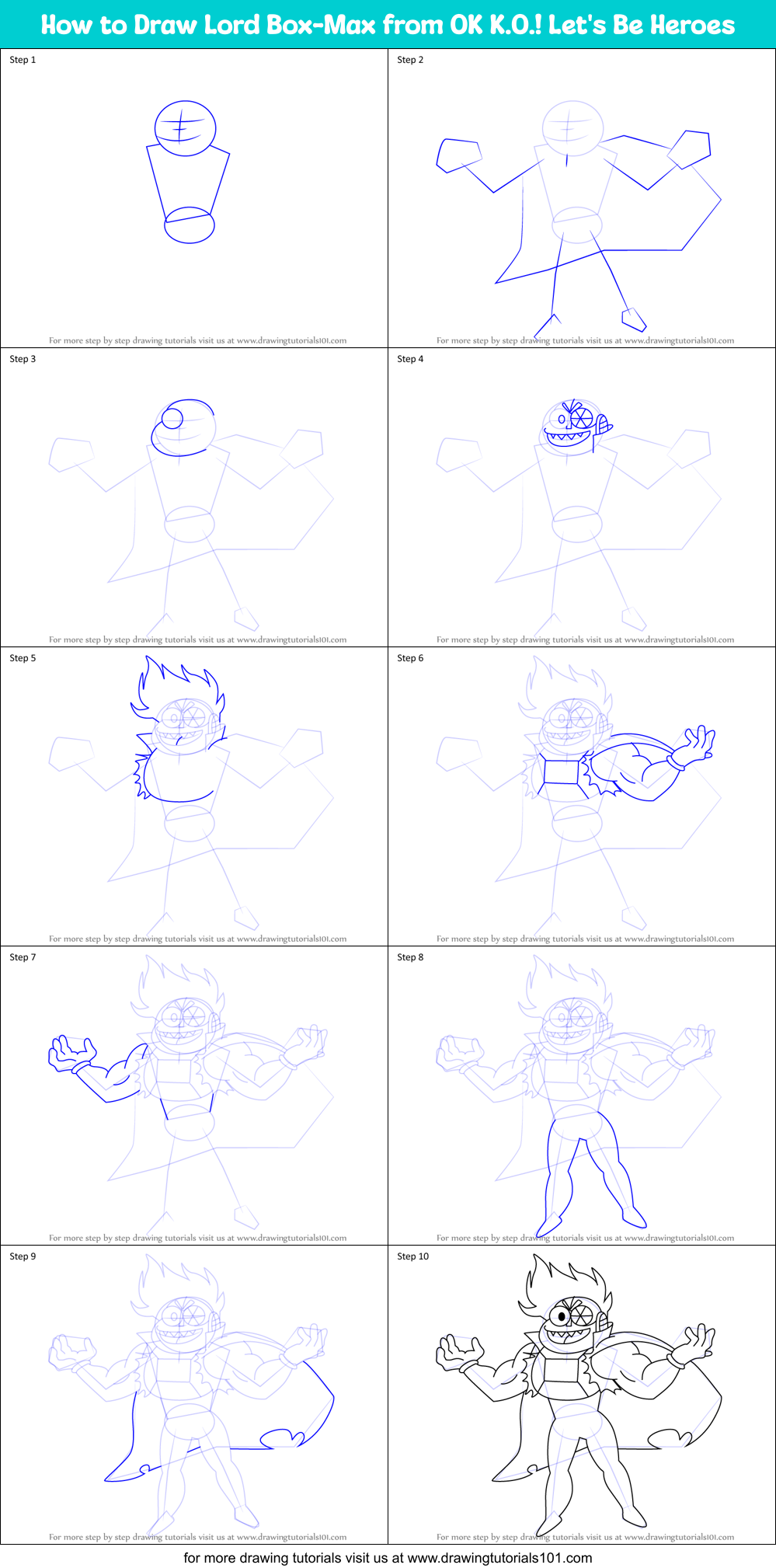 How to Draw Lord Box-Max from OK K.O.! Let's Be Heroes Printable Step by Step
