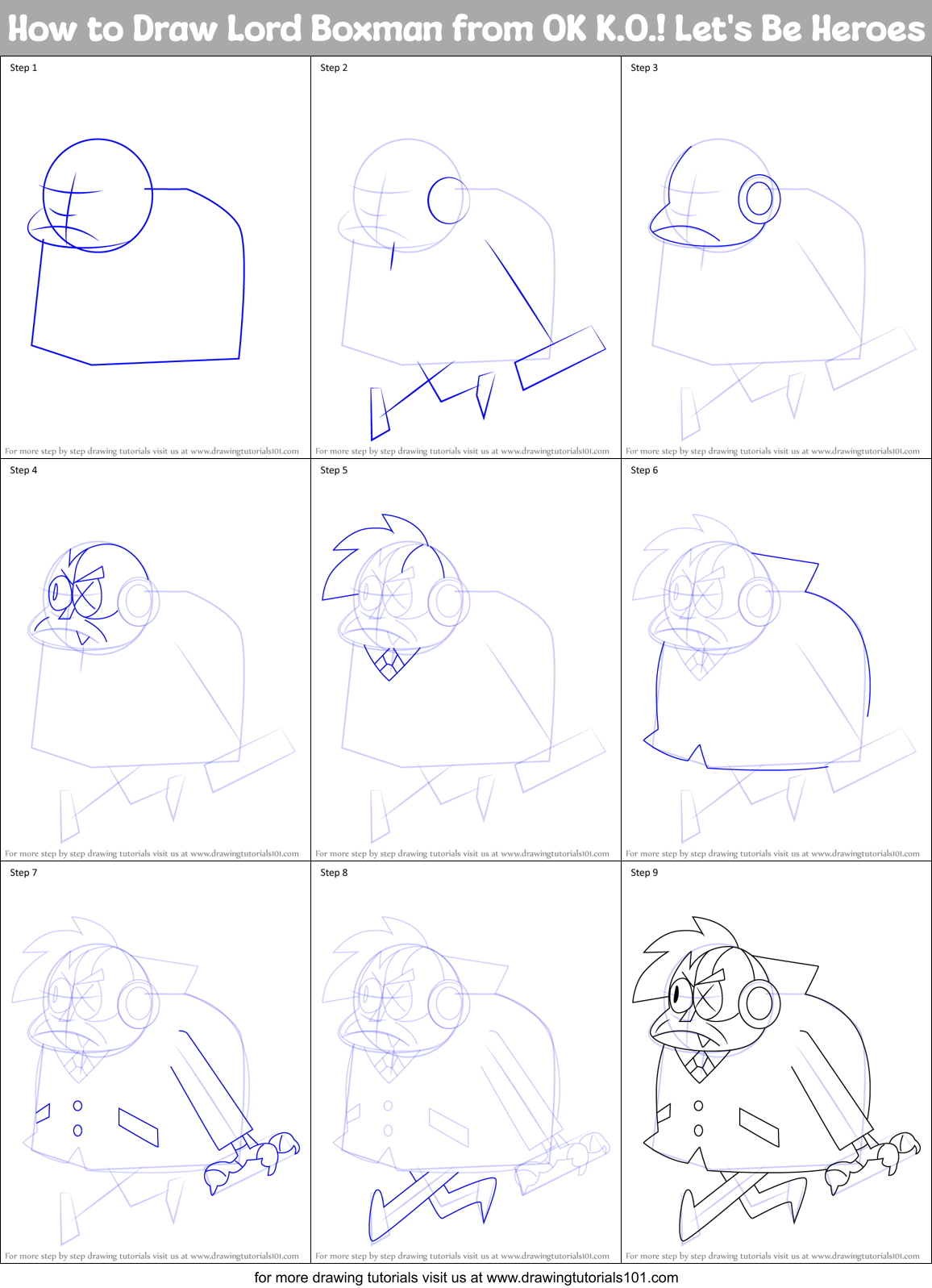 How to Draw Lord Boxman from OK K.O.! Let's Be Heroes Printable Step by Step