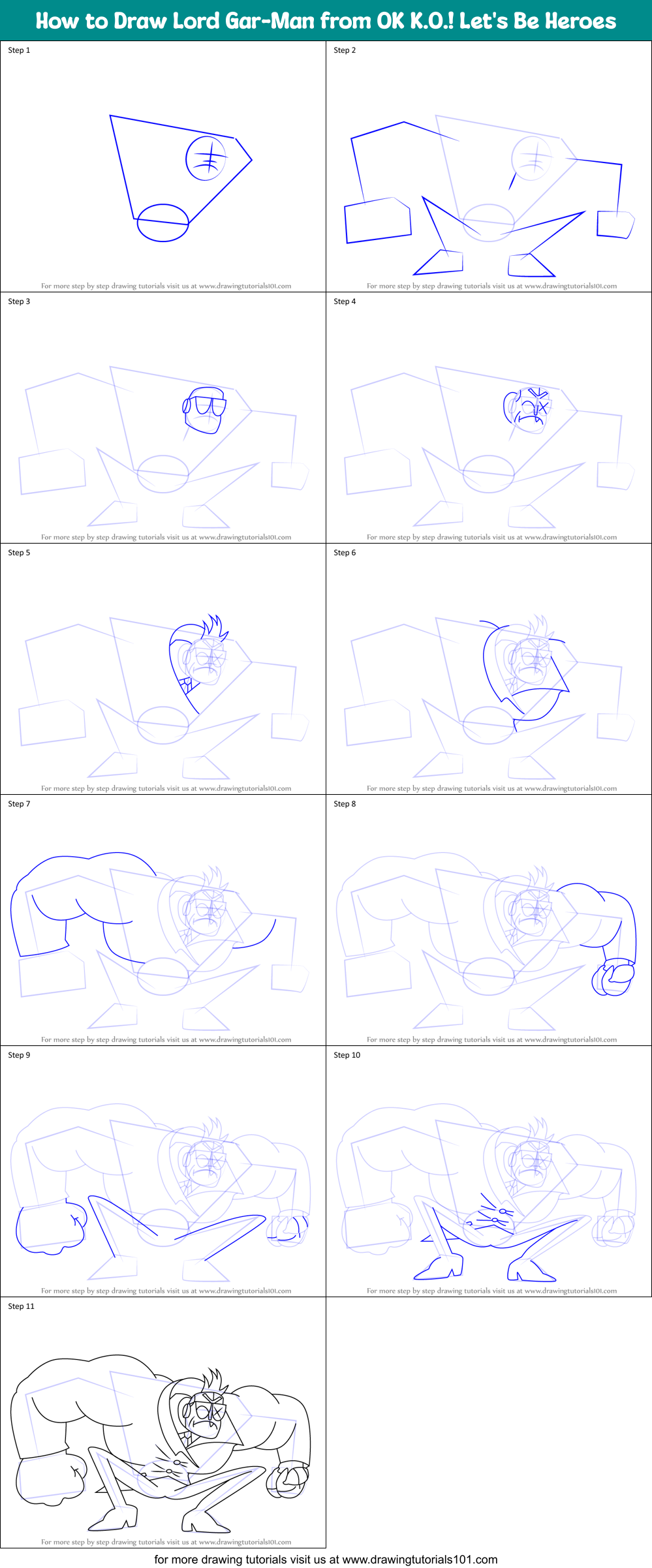 How to Draw Lord Gar-Man from OK K.O.! Let's Be Heroes Printable Step by Step