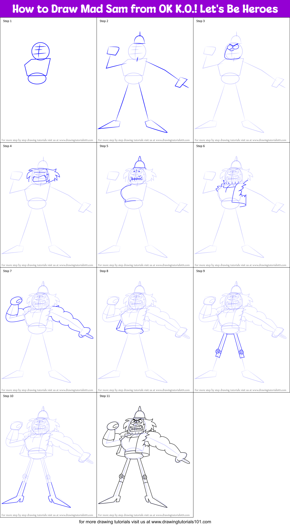 How to Draw Mad Sam from OK K.O.! Let's Be Heroes Printable Step by Step