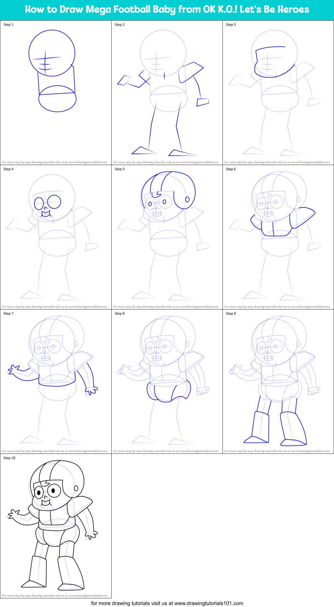 How to Draw Mega Football Baby from OK K.O.! Let's Be Heroes Printable Step by Step