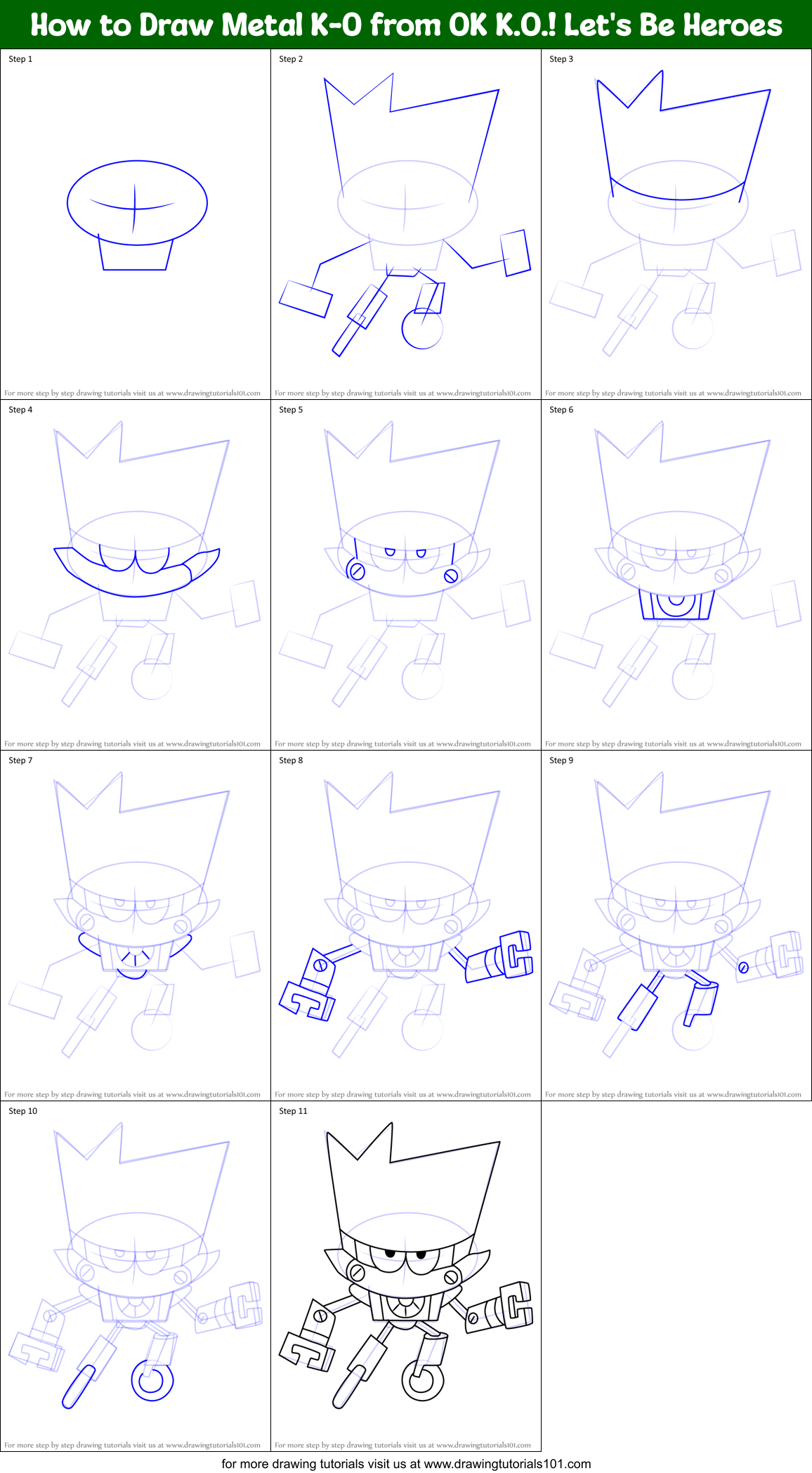 How to Draw Metal K-0 from OK K.O.! Let's Be Heroes Printable Step by Step