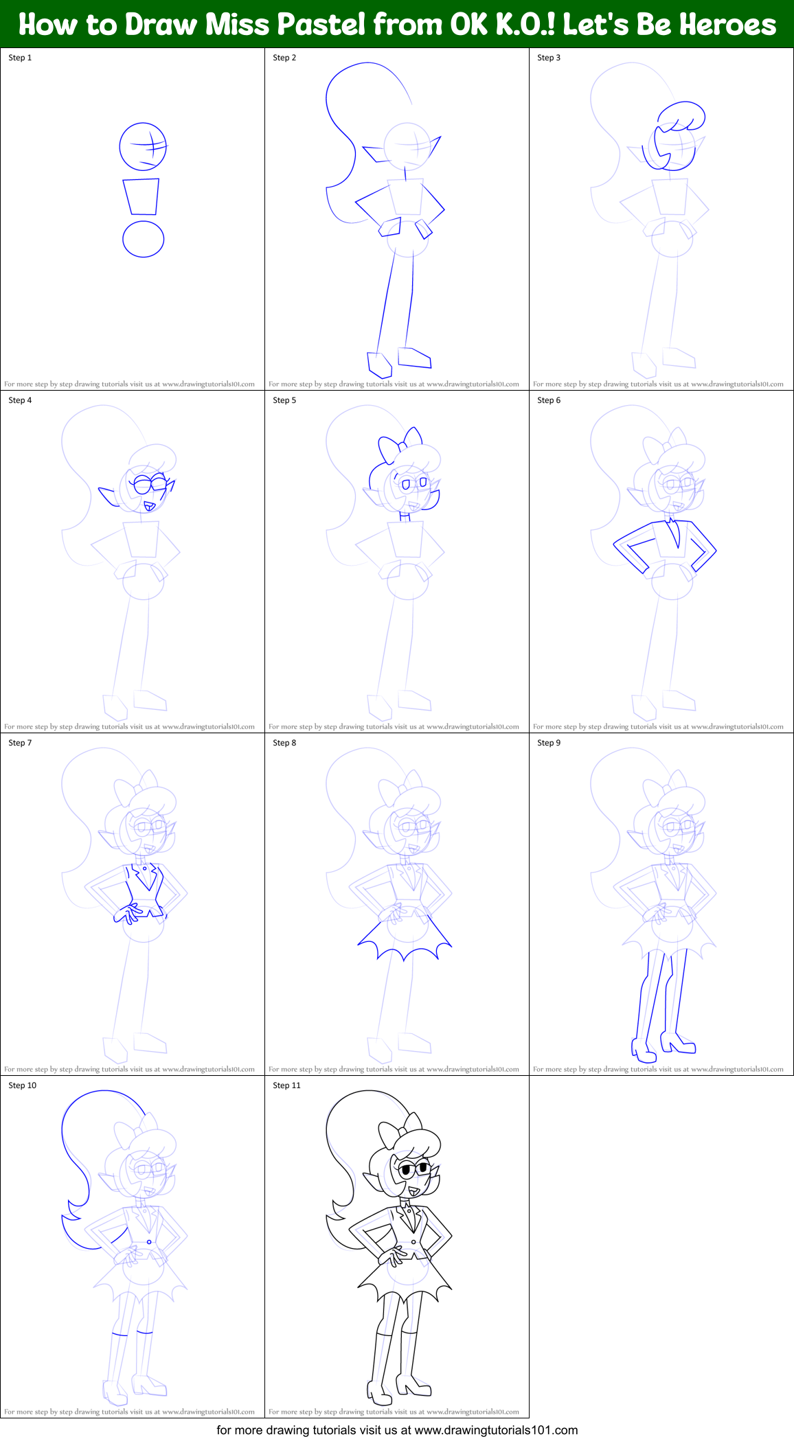 How to Draw Miss Pastel from OK K.O.! Let's Be Heroes Printable Step by Step