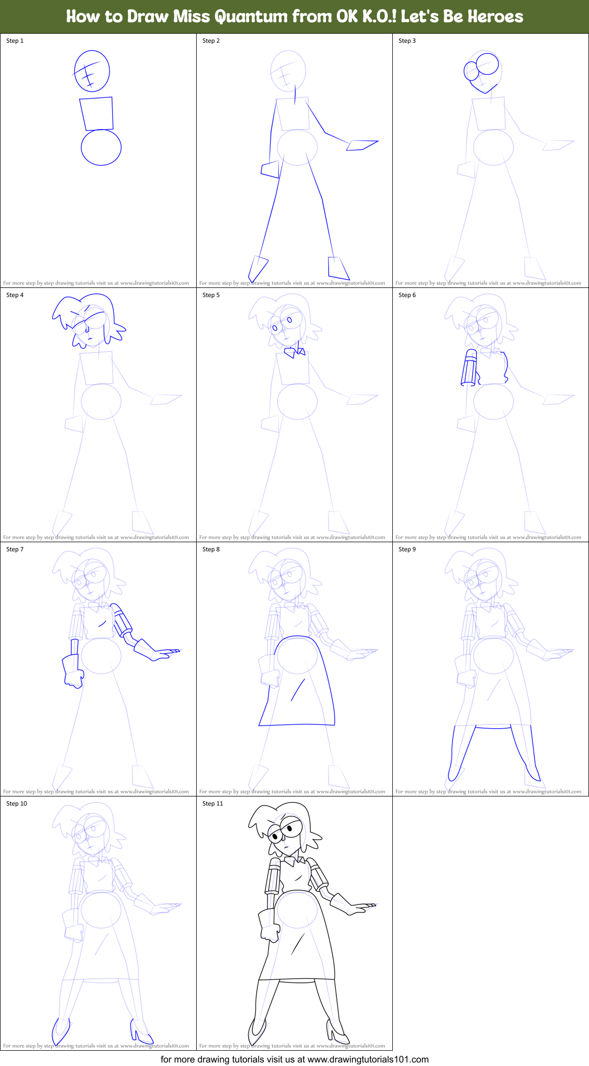 How to Draw Miss Quantum from OK K.O.! Let's Be Heroes Printable Step by Step
