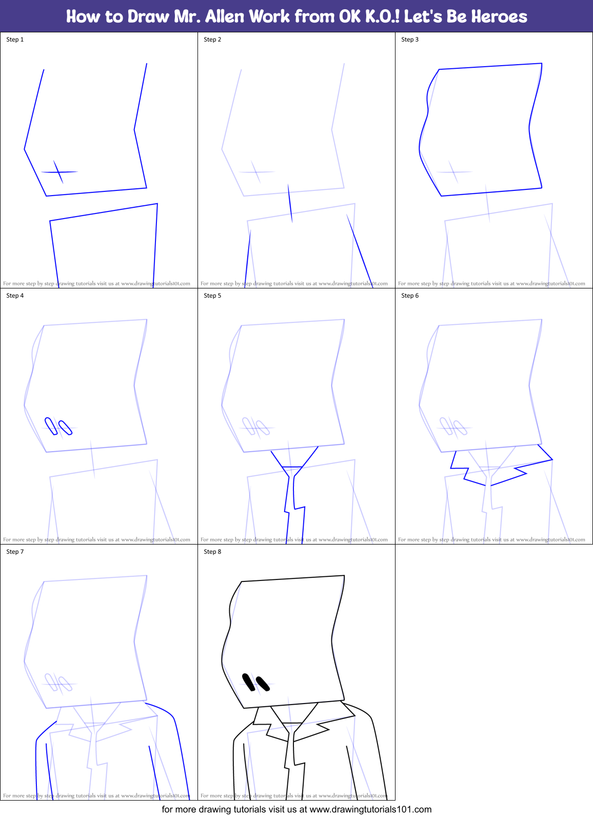 How to Draw Mr. Allen Work from OK K.O.! Let's Be Heroes Printable Step by Step
