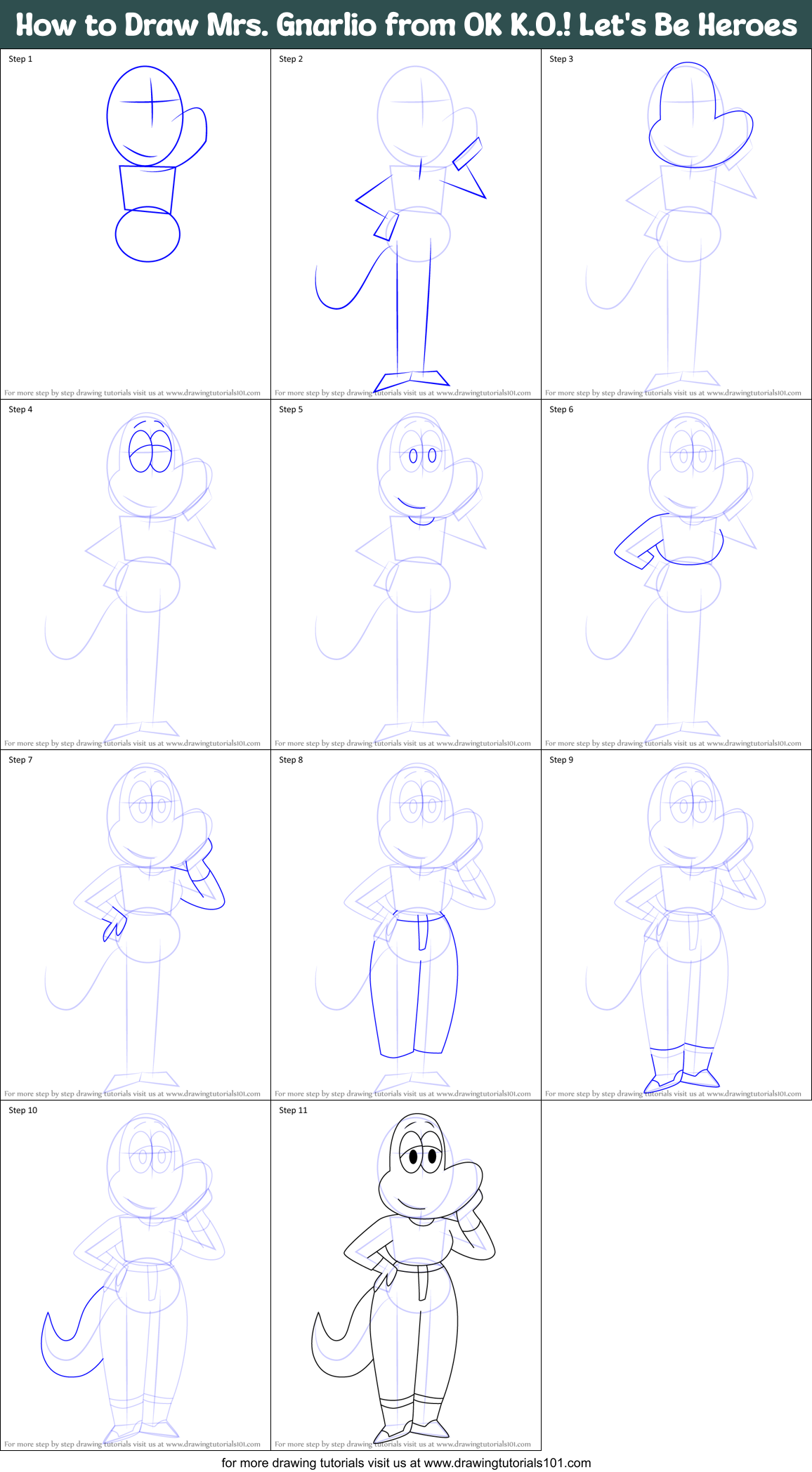 How to Draw Mrs. Gnarlio from OK K.O.! Let's Be Heroes Printable Step by Step