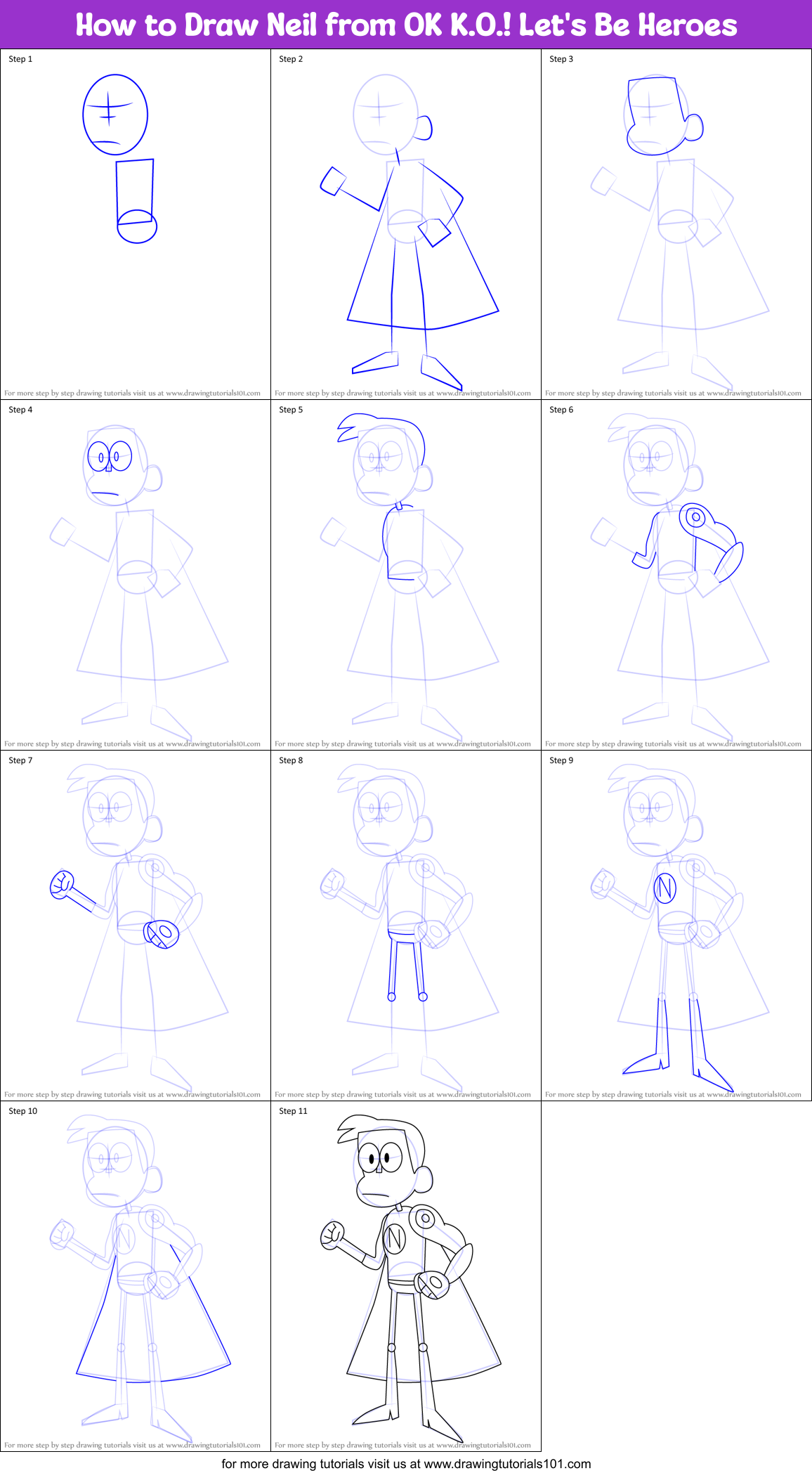 How to Draw Neil from OK K.O.! Let's Be Heroes Printable Step by Step