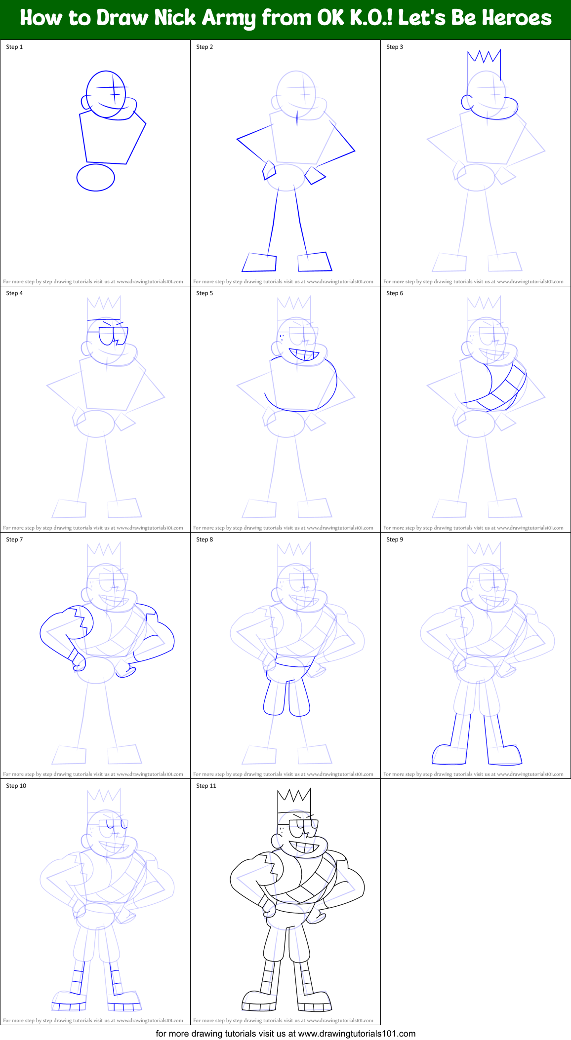 How to Draw Nick Army from OK K.O.! Let's Be Heroes Printable Step by Step