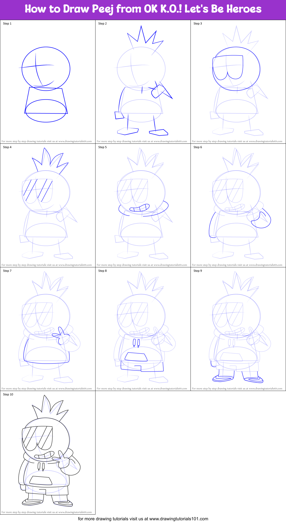 How to Draw Peej from OK K.O.! Let's Be Heroes Printable Step by Step