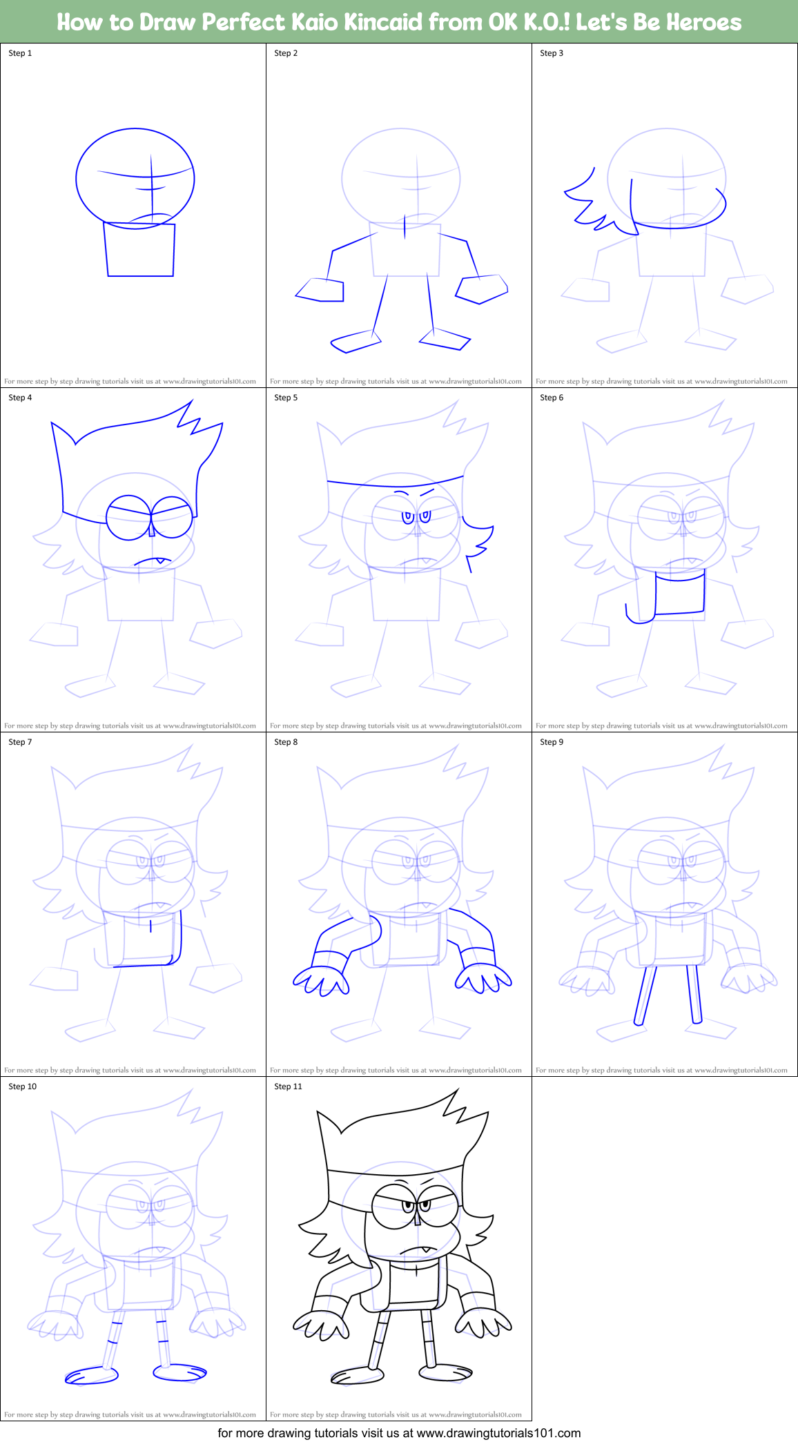 How to Draw Perfect Kaio Kincaid from OK K.O.! Let's Be Heroes Printable Step by Step