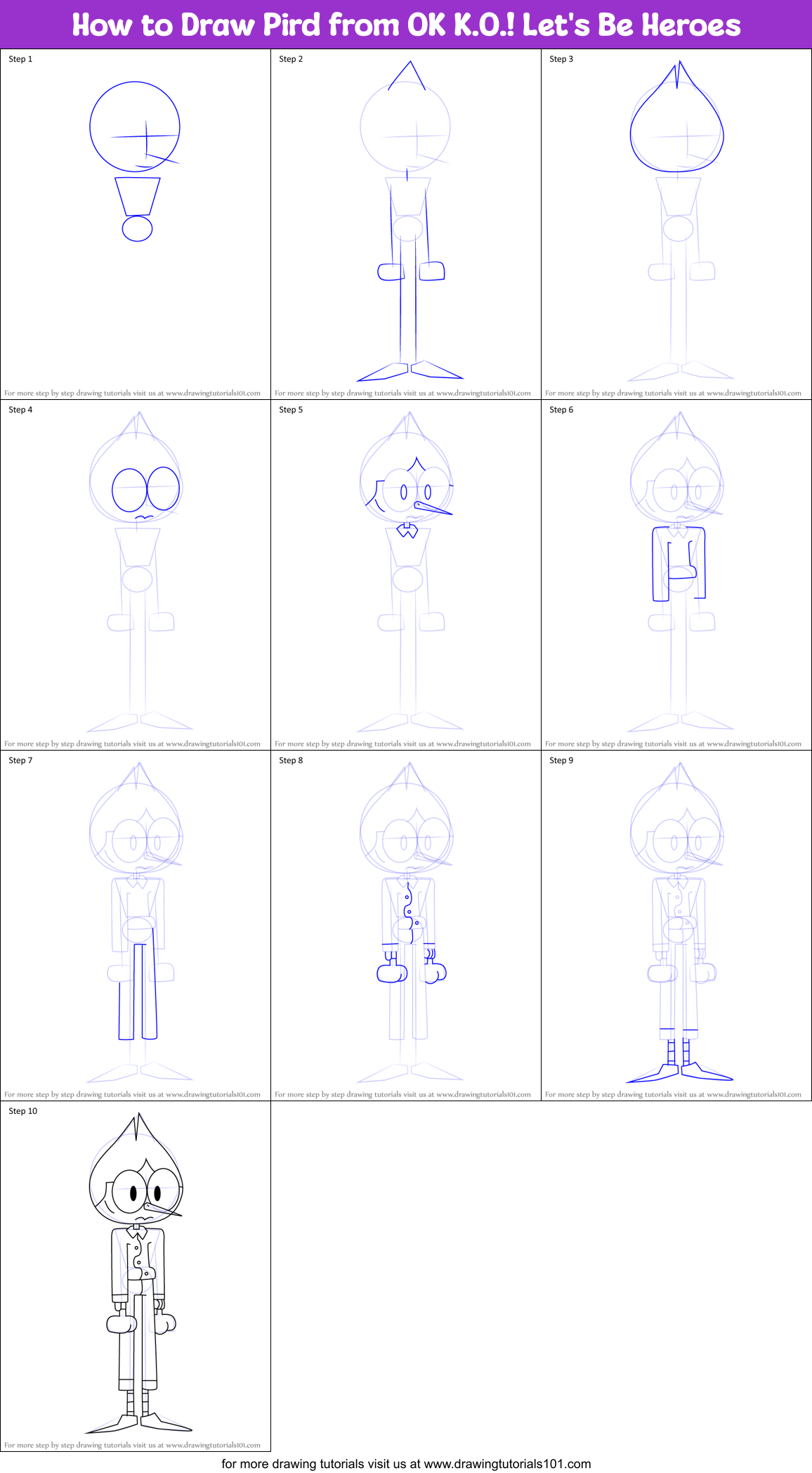 How to Draw Pird from OK K.O.! Let's Be Heroes Printable Step by Step