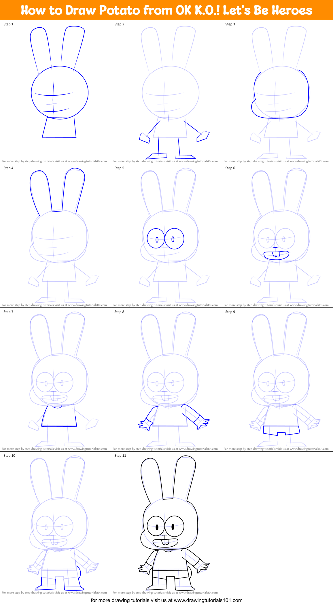 How to Draw Potato from OK K.O.! Let's Be Heroes Printable Step by Step