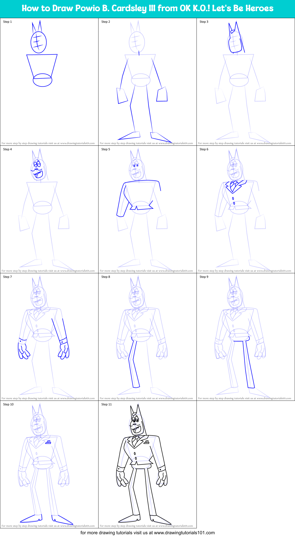 How to Draw Powio B. Cardsley III from OK K.O.! Let's Be Heroes Printable Step by Step
