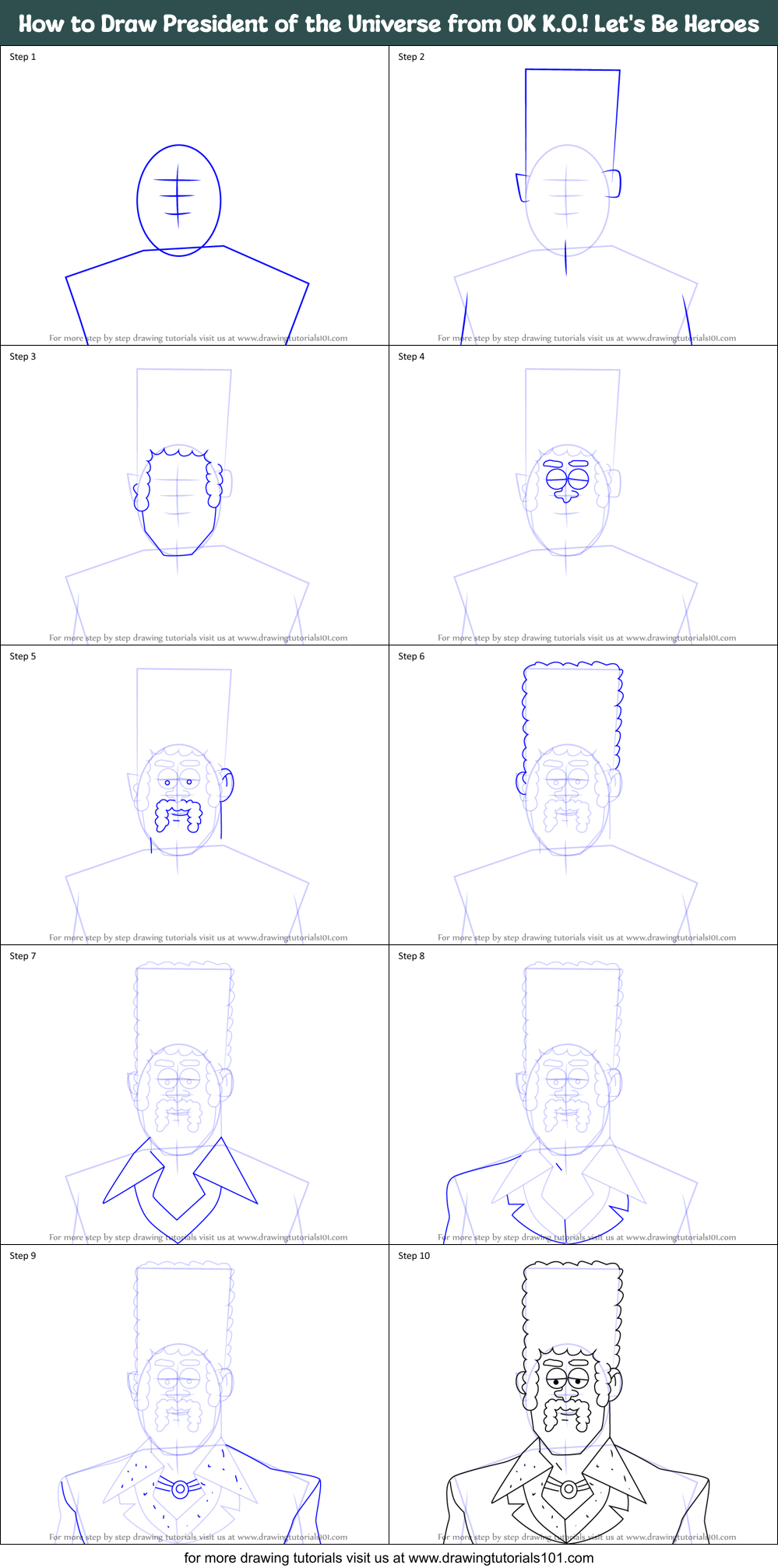 How to Draw President of the Universe from OK K.O.! Let's Be Heroes Printable Step by Step