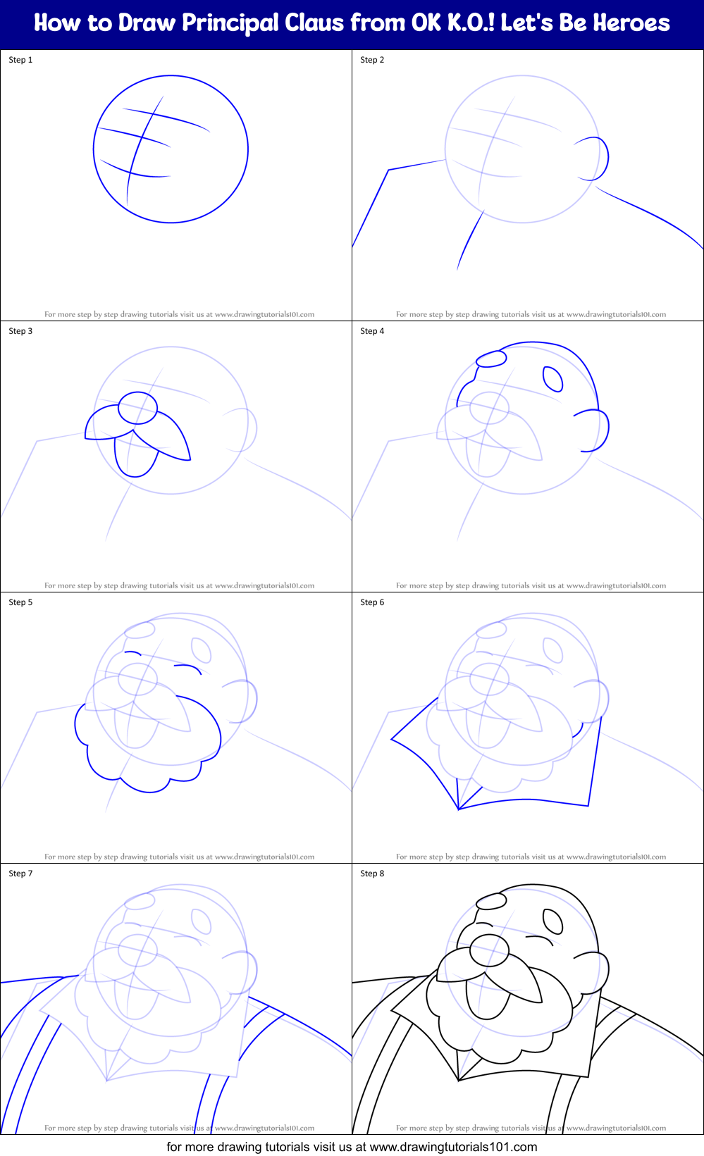How to Draw Principal Claus from OK K.O.! Let's Be Heroes Printable Step by Step