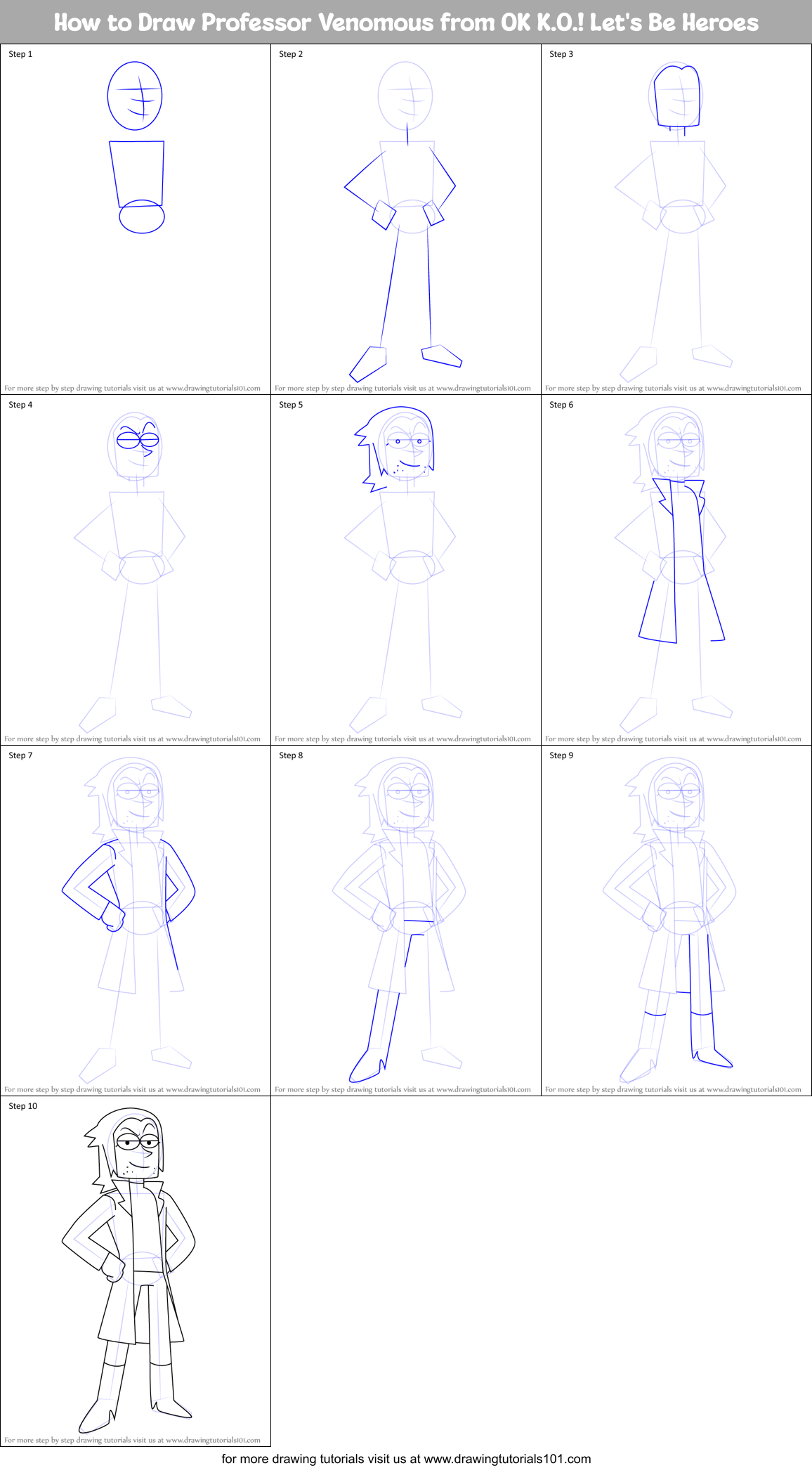 How to Draw Professor Venomous from OK K.O.! Let's Be Heroes Printable Step by Step