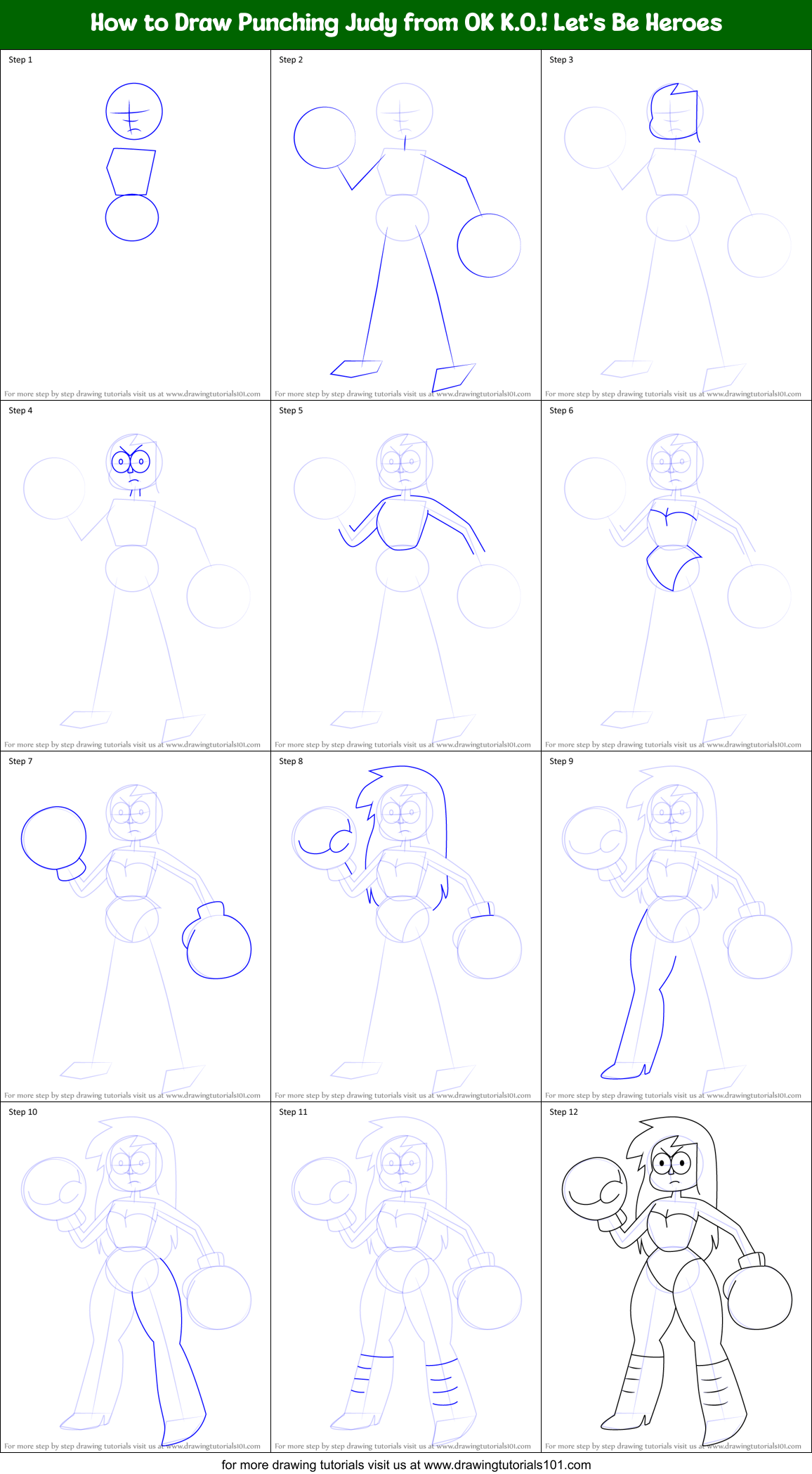 How to Draw Punching Judy from OK K.O.! Let's Be Heroes Printable Step by Step