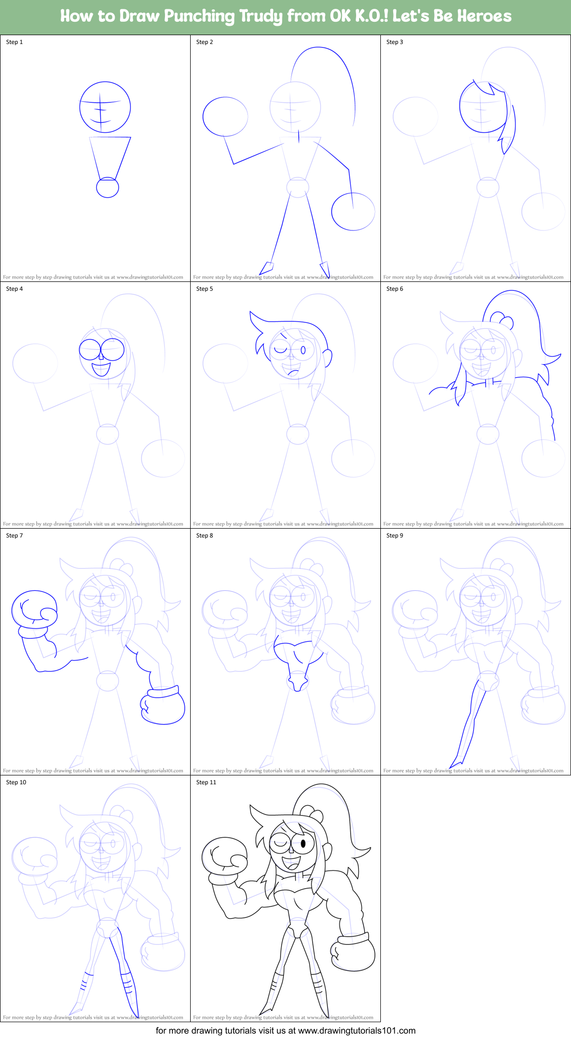 How to Draw Punching Trudy from OK K.O.! Let's Be Heroes Printable Step by Step