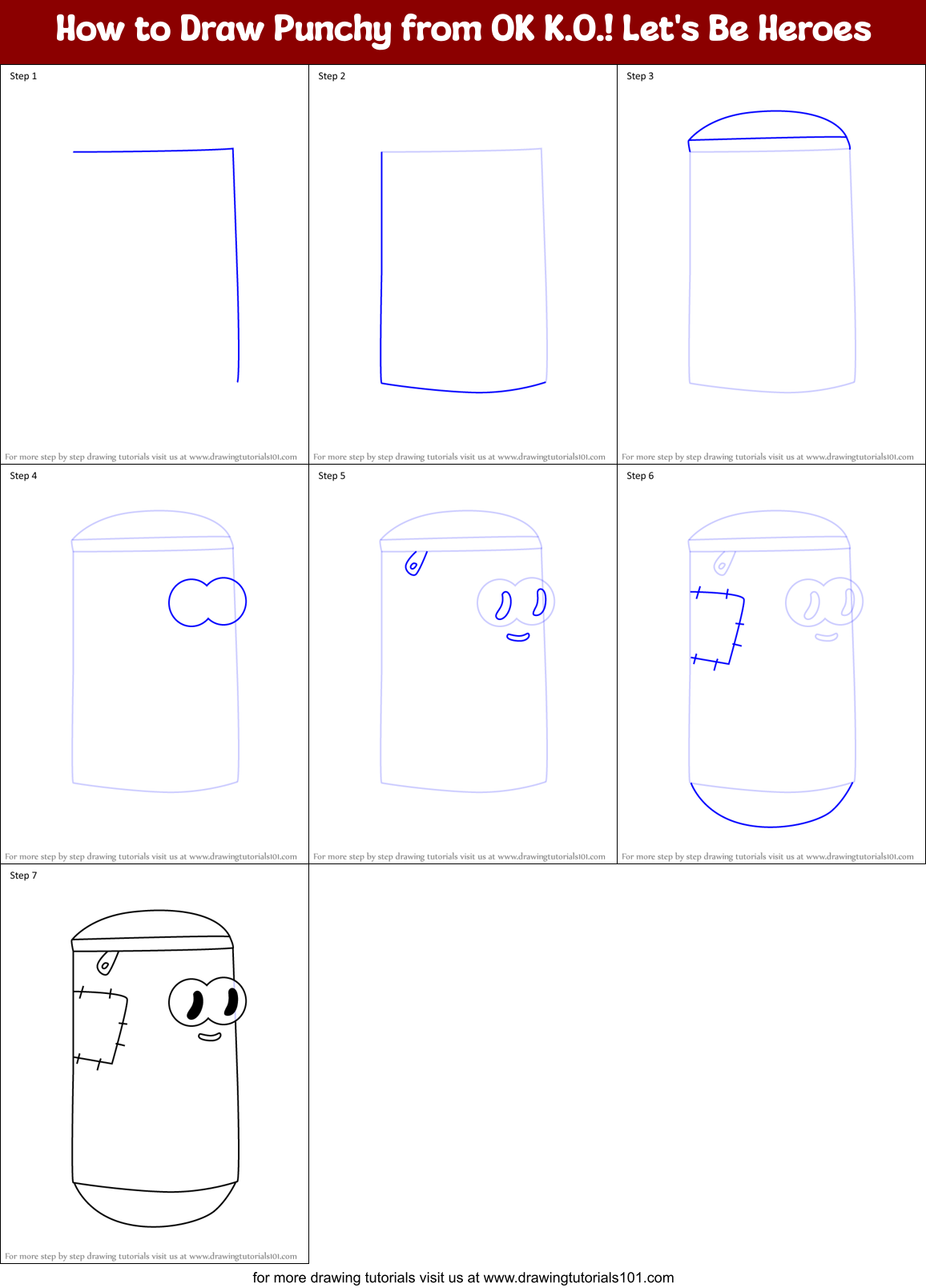How to Draw Punchy from OK K.O.! Let's Be Heroes Printable Step by Step
