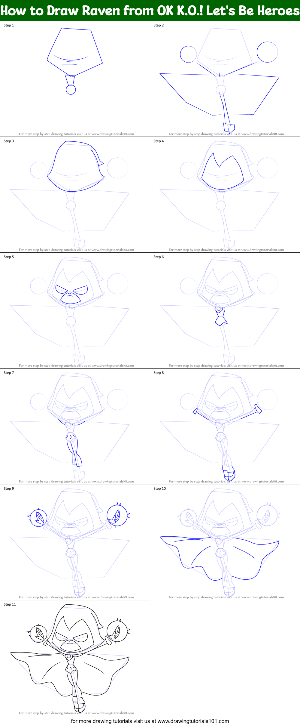 How to Draw Raven from OK K.O.! Let's Be Heroes Printable Step by Step