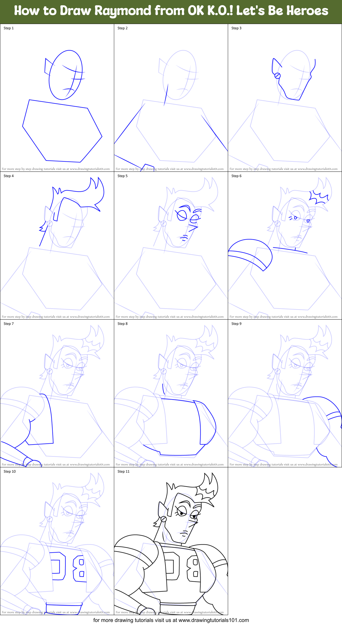 How to Draw Raymond from OK K.O.! Let's Be Heroes Printable Step by Step