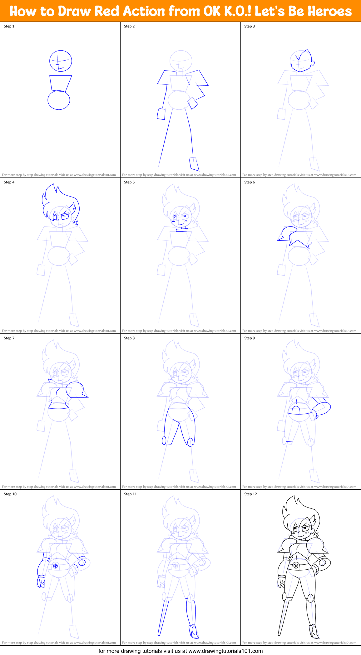How to Draw Red Action from OK K.O.! Let's Be Heroes Printable Step by Step