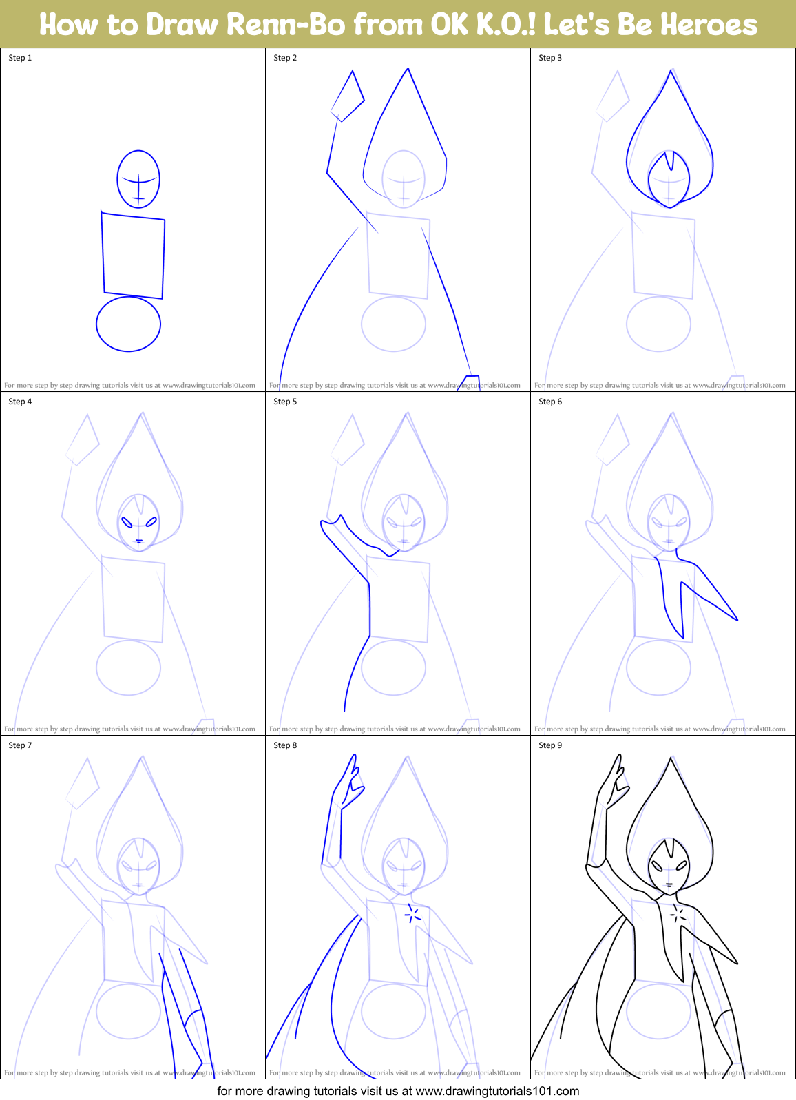 How to Draw Renn-Bo from OK K.O.! Let's Be Heroes Printable Step by Step