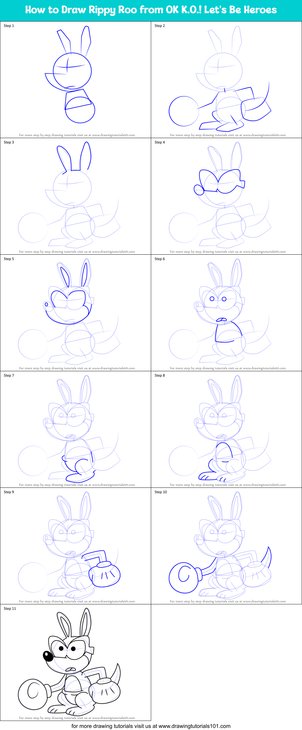 How to Draw Rippy Roo from OK K.O.! Let's Be Heroes Printable Step by Step