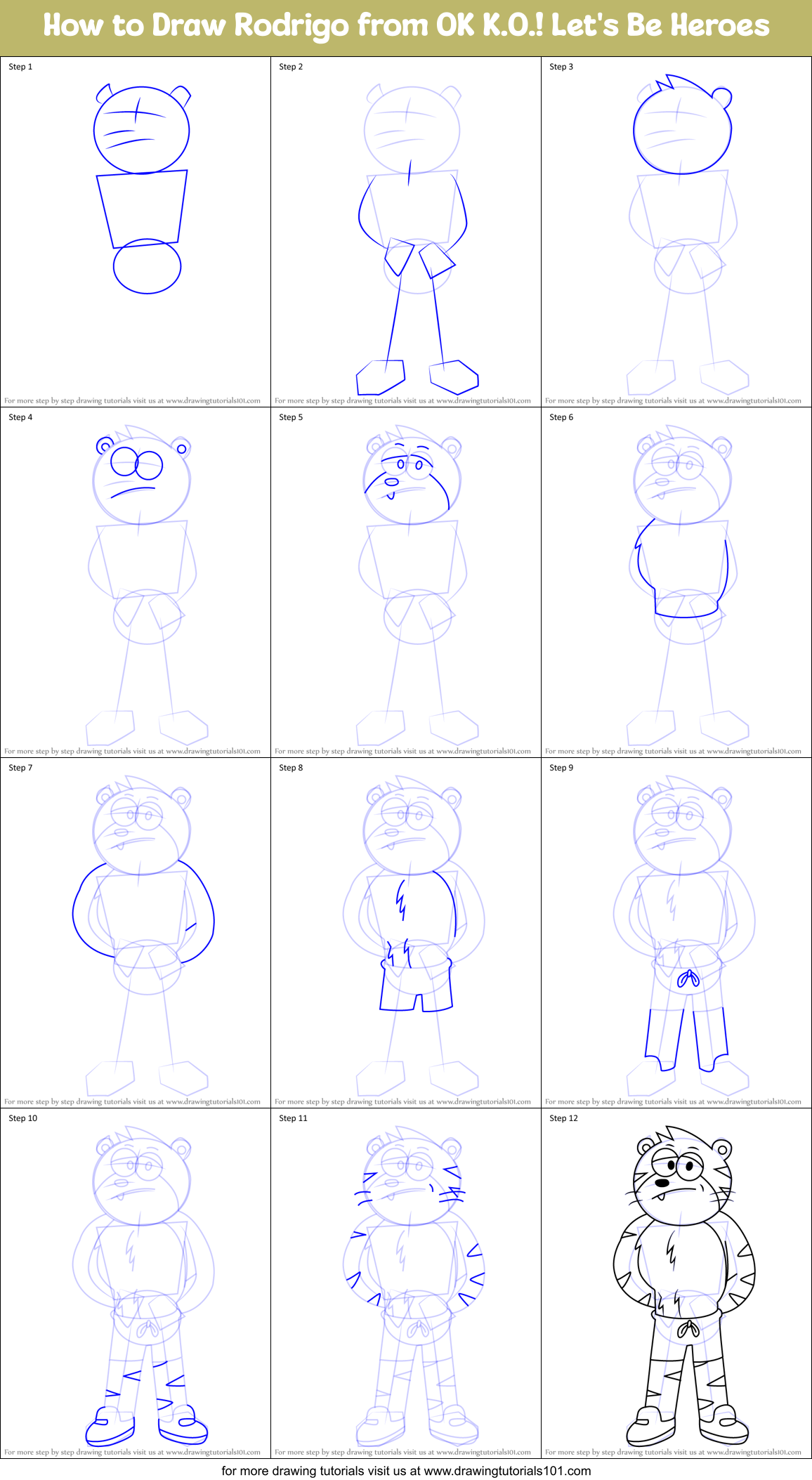 How to Draw Rodrigo from OK K.O.! Let's Be Heroes Printable Step by Step