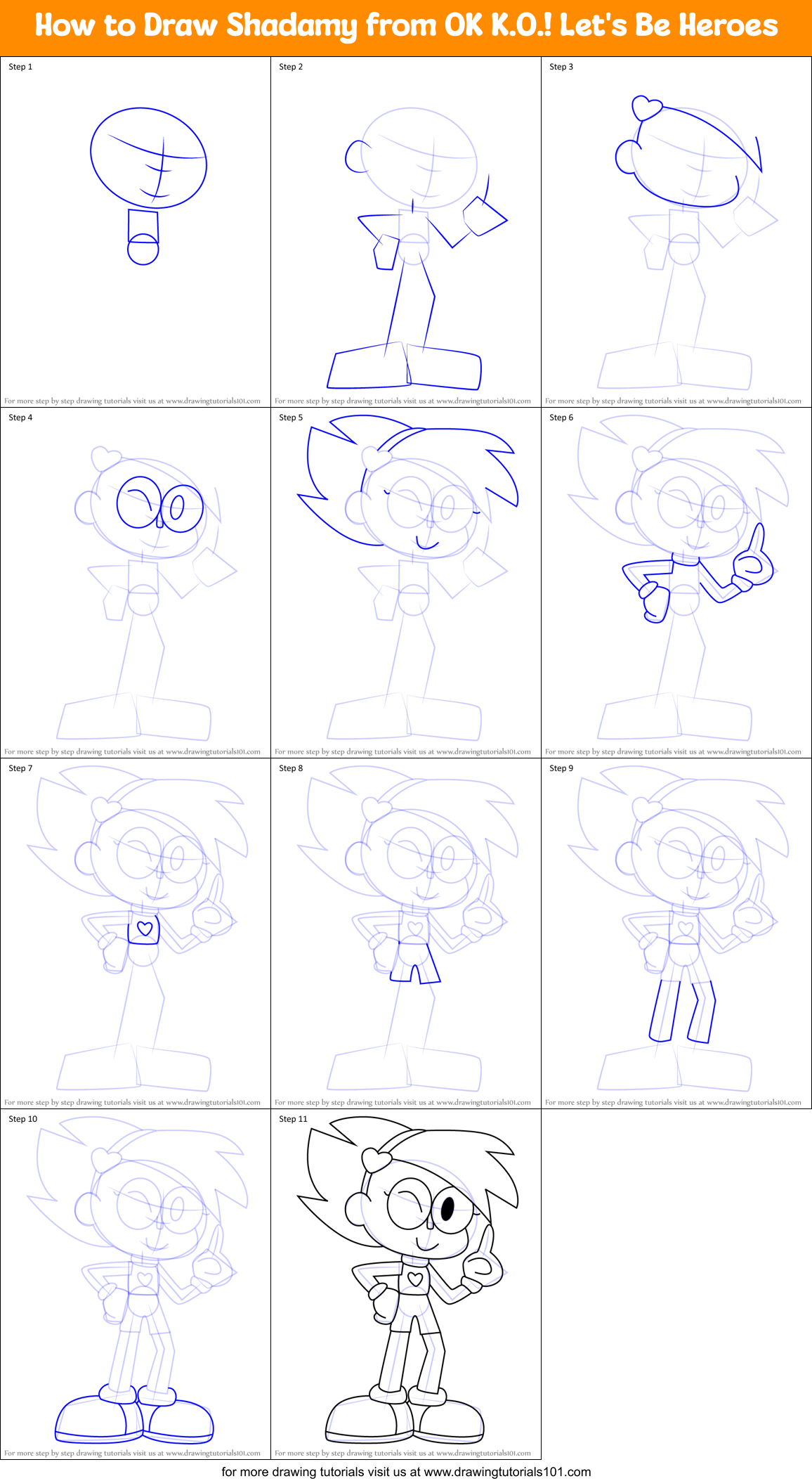 How to Draw Shadamy from OK K.O.! Let's Be Heroes Printable Step by Step