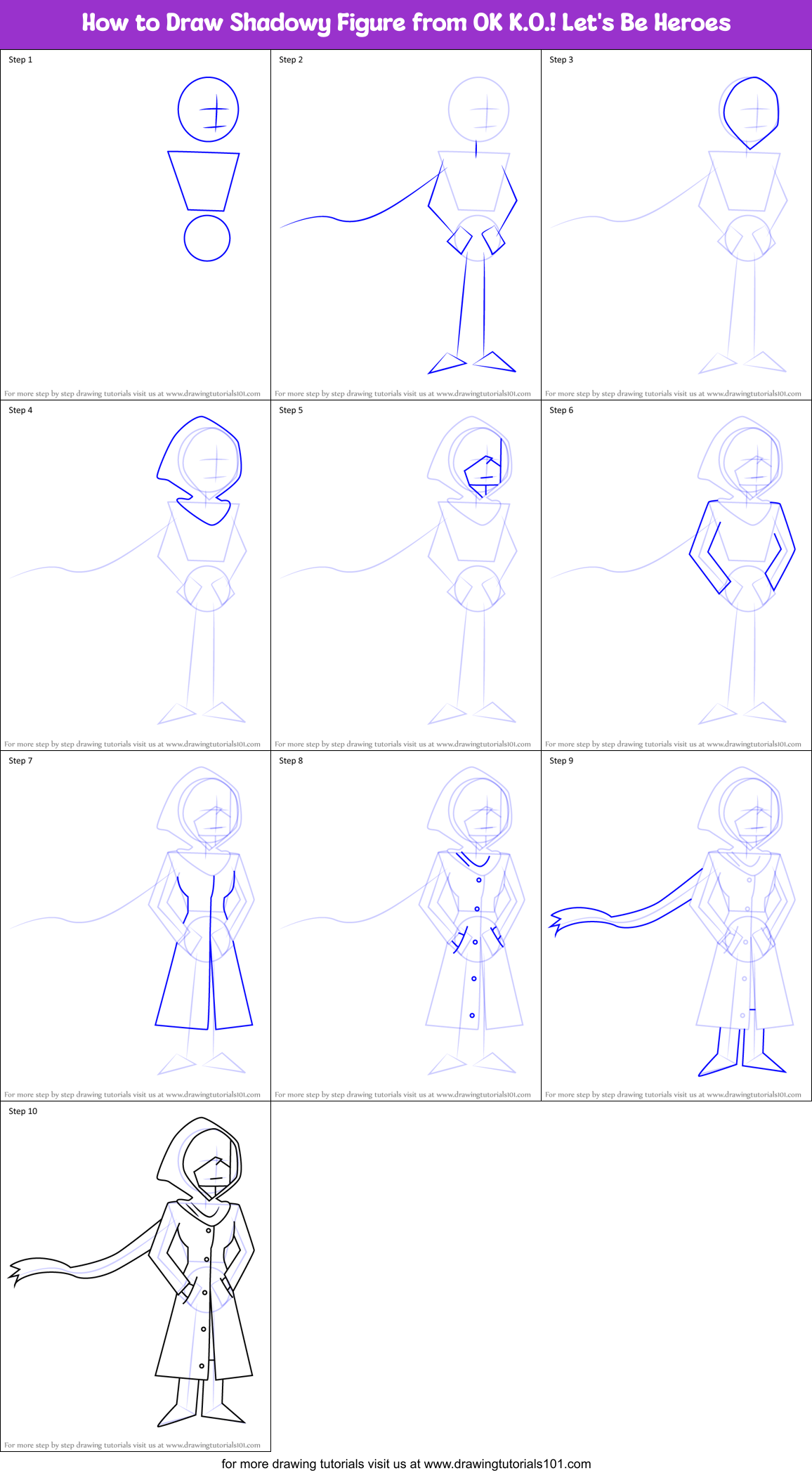 How to Draw Shadowy Figure from OK K.O.! Let's Be Heroes Printable Step by Step