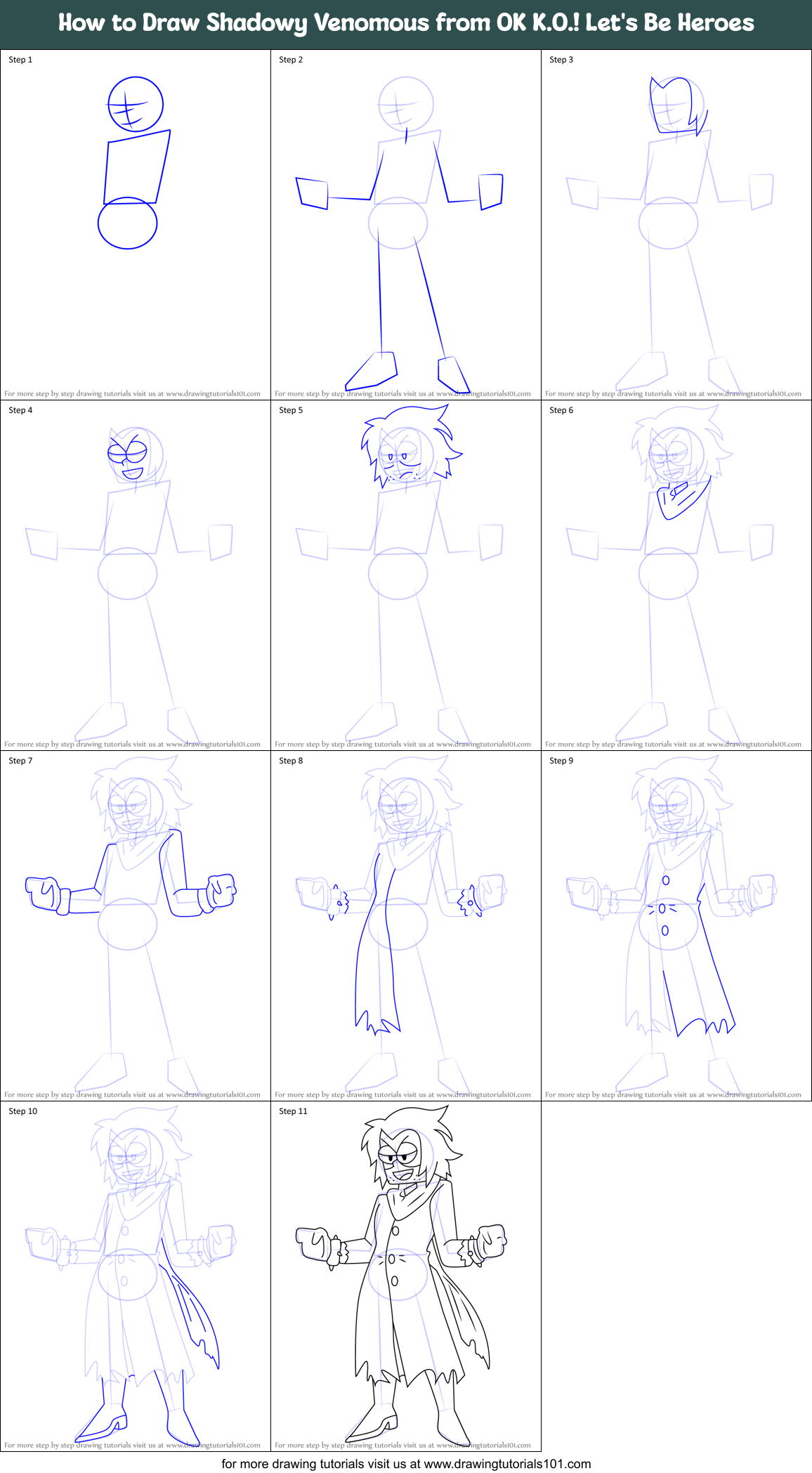 How to Draw Shadowy Venomous from OK K.O.! Let's Be Heroes Printable Step by Step