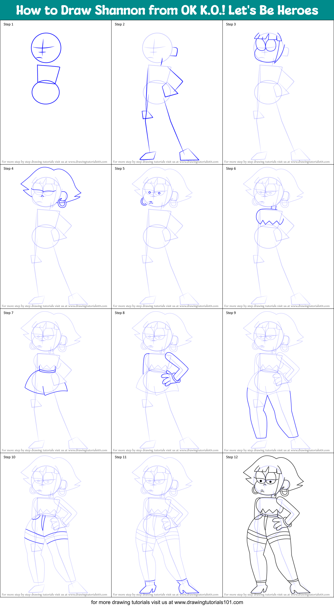 How to Draw Shannon from OK K.O.! Let's Be Heroes Printable Step by Step