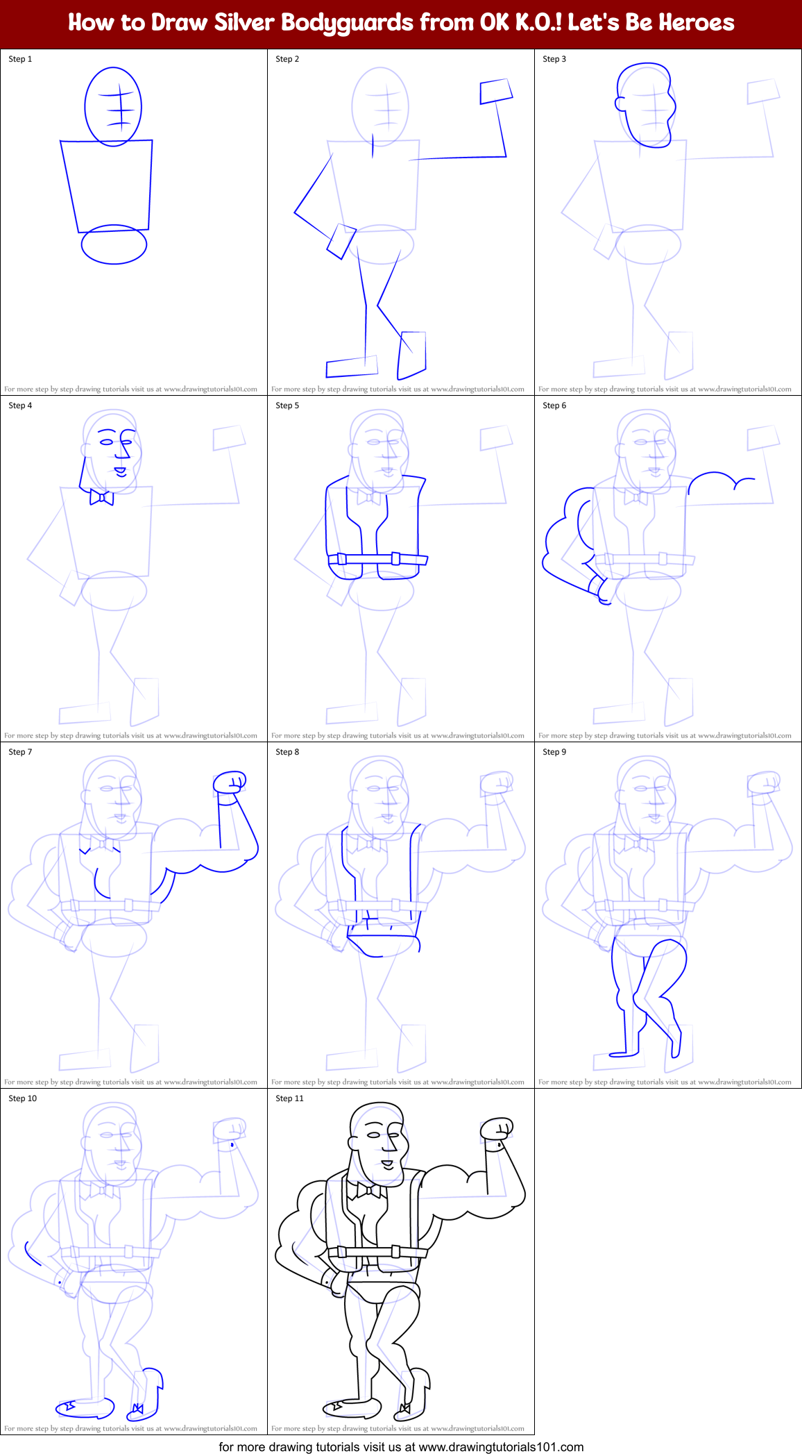 How to Draw Silver Bodyguards from OK K.O.! Let's Be Heroes Printable Step by Step