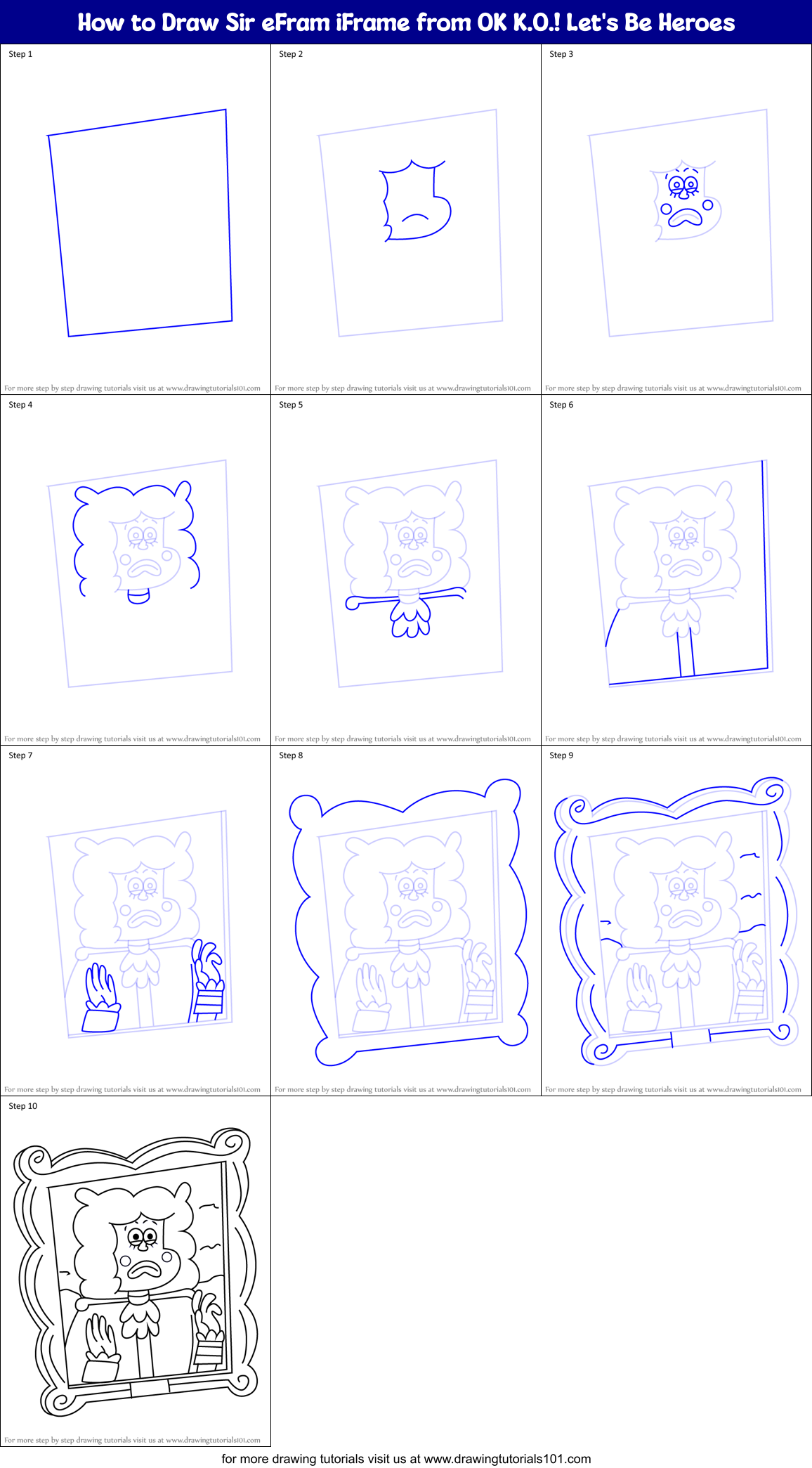 How to Draw Sir eFram iFrame from OK K.O.! Let's Be Heroes Printable Step by Step