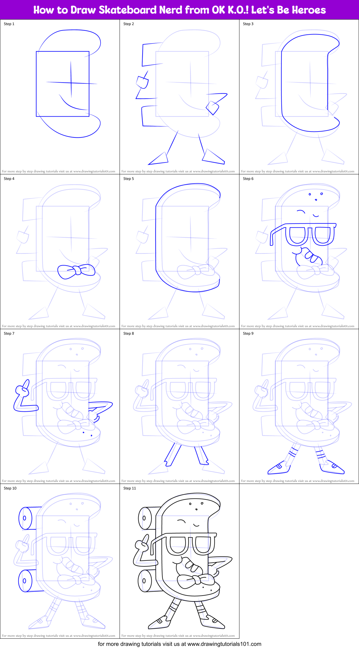 How to Draw Skateboard Nerd from OK K.O.! Let's Be Heroes Printable Step by Step