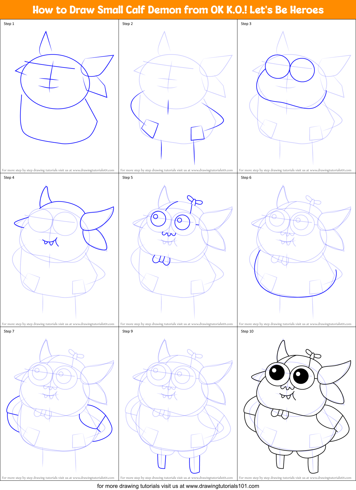How to Draw Small Calf Demon from OK K.O.! Let's Be Heroes Printable Step by Step
