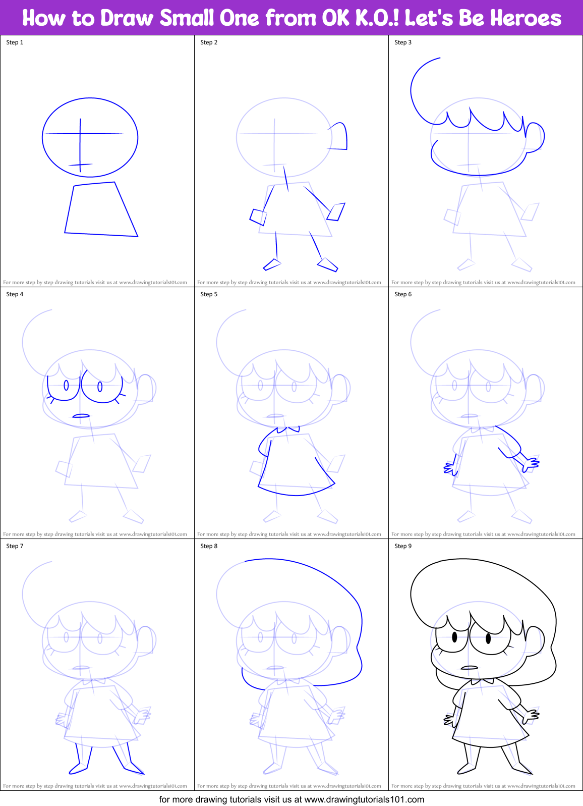 How to Draw Small One from OK K.O.! Let's Be Heroes Printable Step by Step