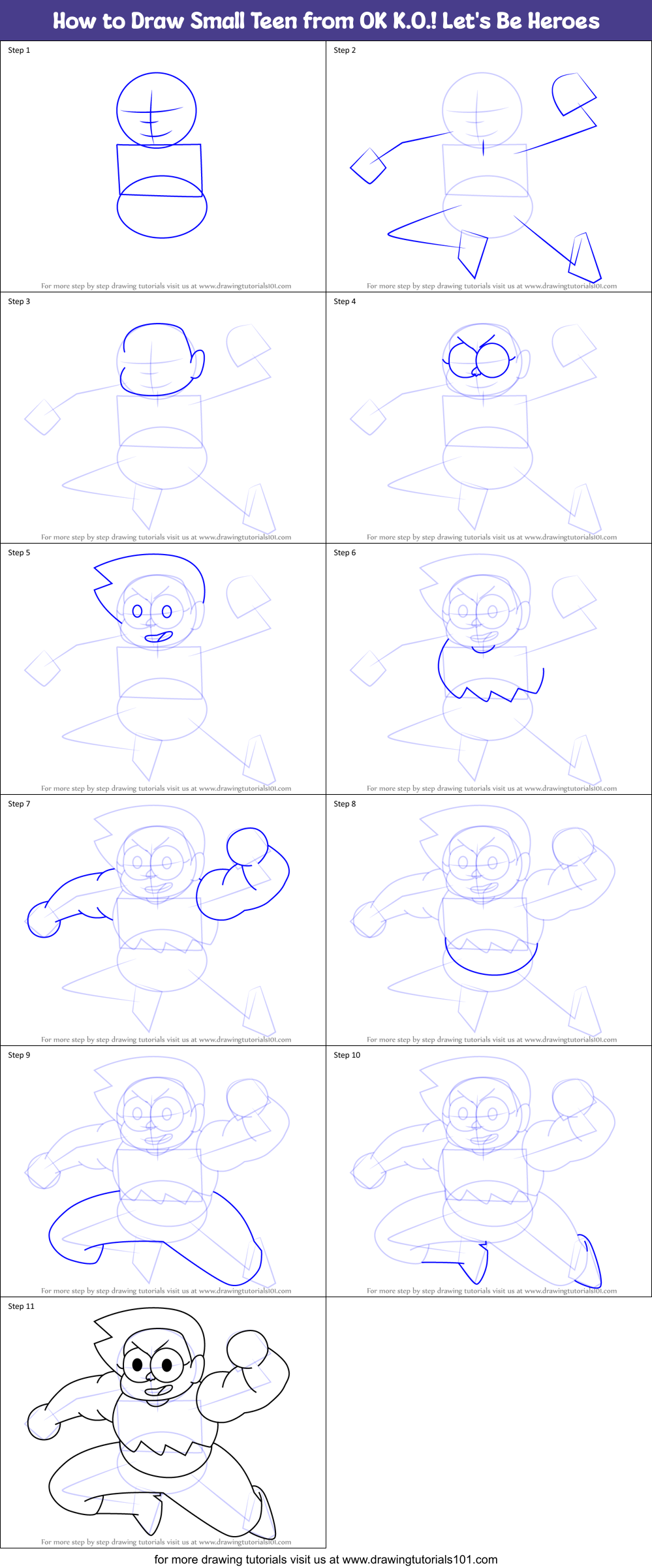 How to Draw Small Teen from OK K.O.! Let's Be Heroes Printable Step by Step