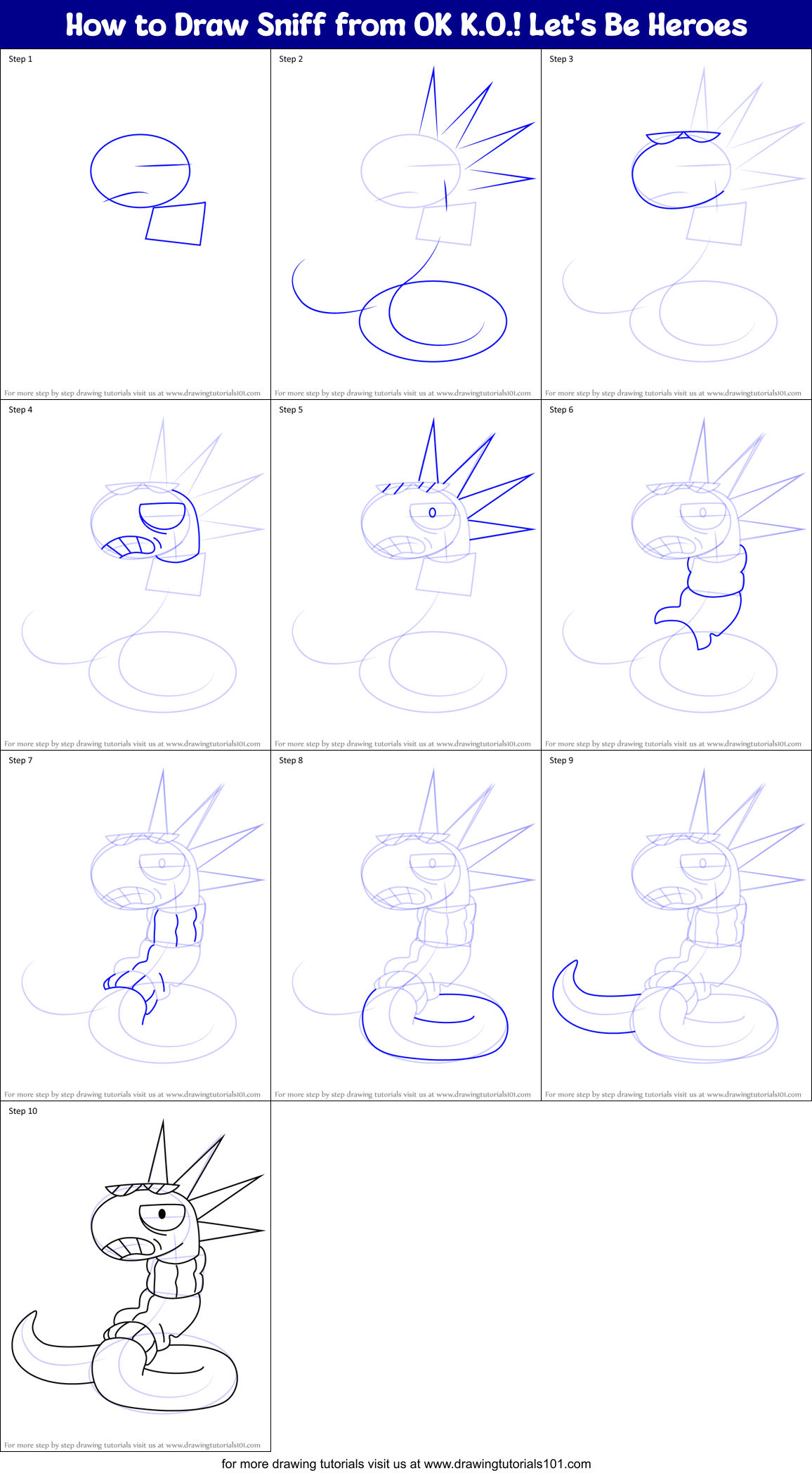 How to Draw Sniff from OK K.O.! Let's Be Heroes Printable Step by Step