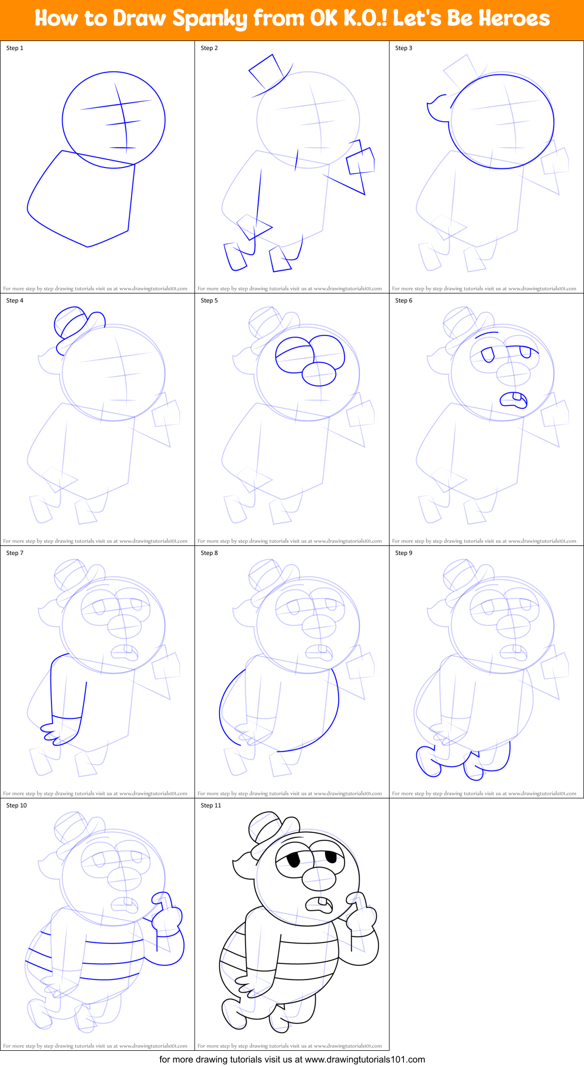 How to Draw Spanky from OK K.O.! Let's Be Heroes Printable Step by Step
