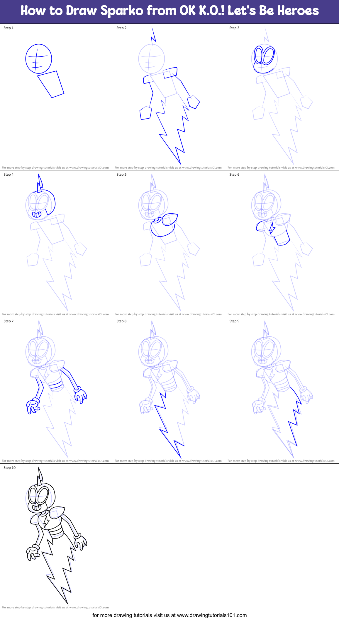 How to Draw Sparko from OK K.O.! Let's Be Heroes Printable Step by Step