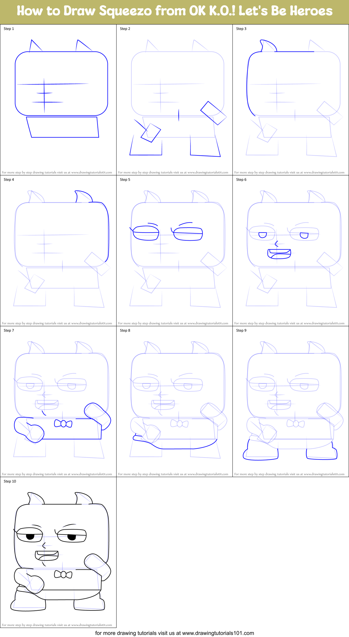 How to Draw Squeezo from OK K.O.! Let's Be Heroes Printable Step by Step