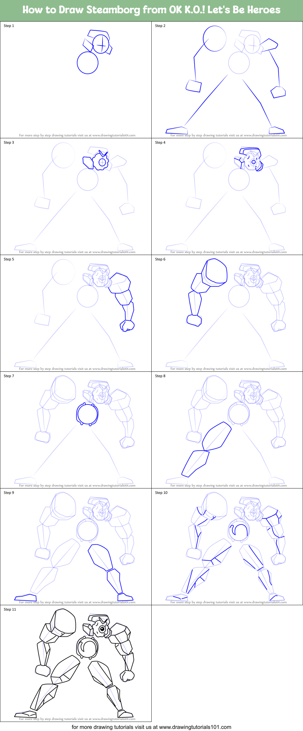 How to Draw Steamborg from OK K.O.! Let's Be Heroes Printable Step by Step