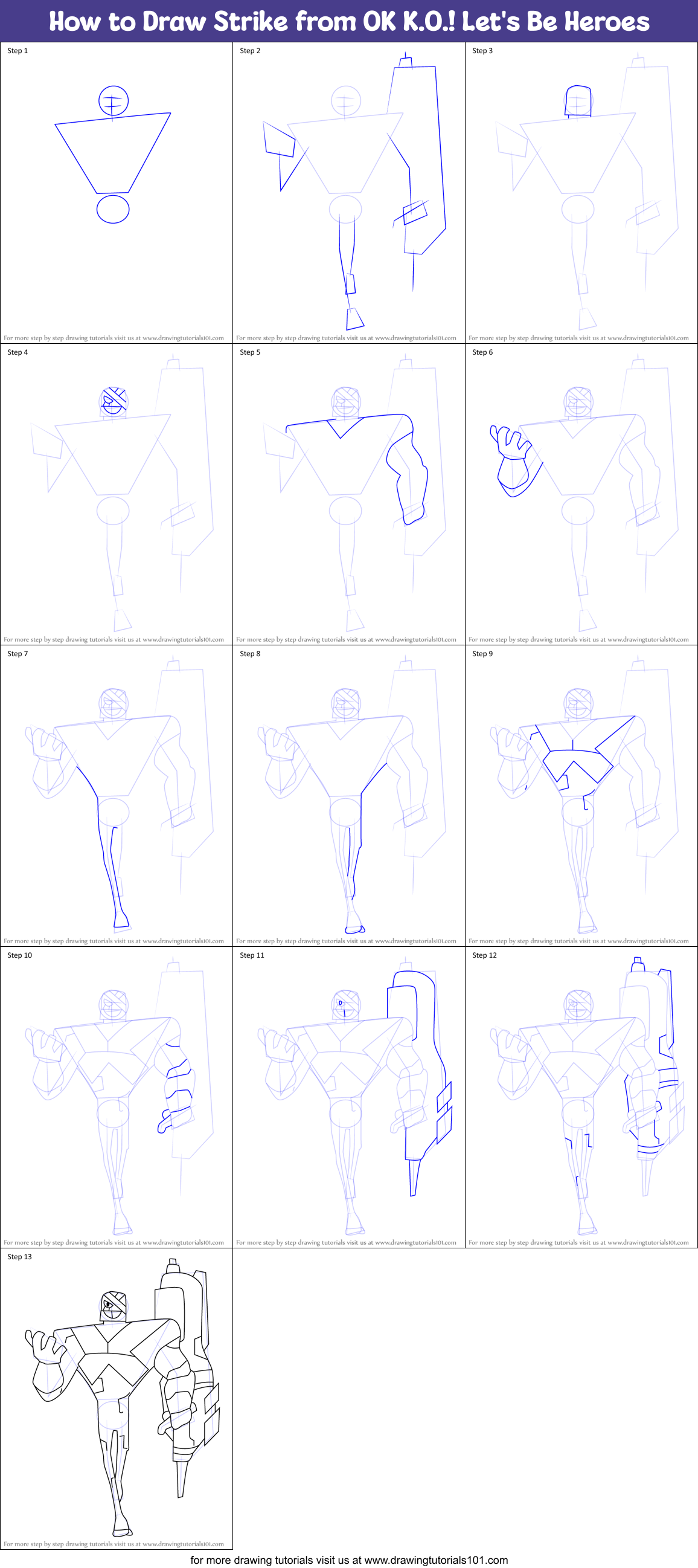 How to Draw Strike from OK K.O.! Let's Be Heroes Printable Step by Step