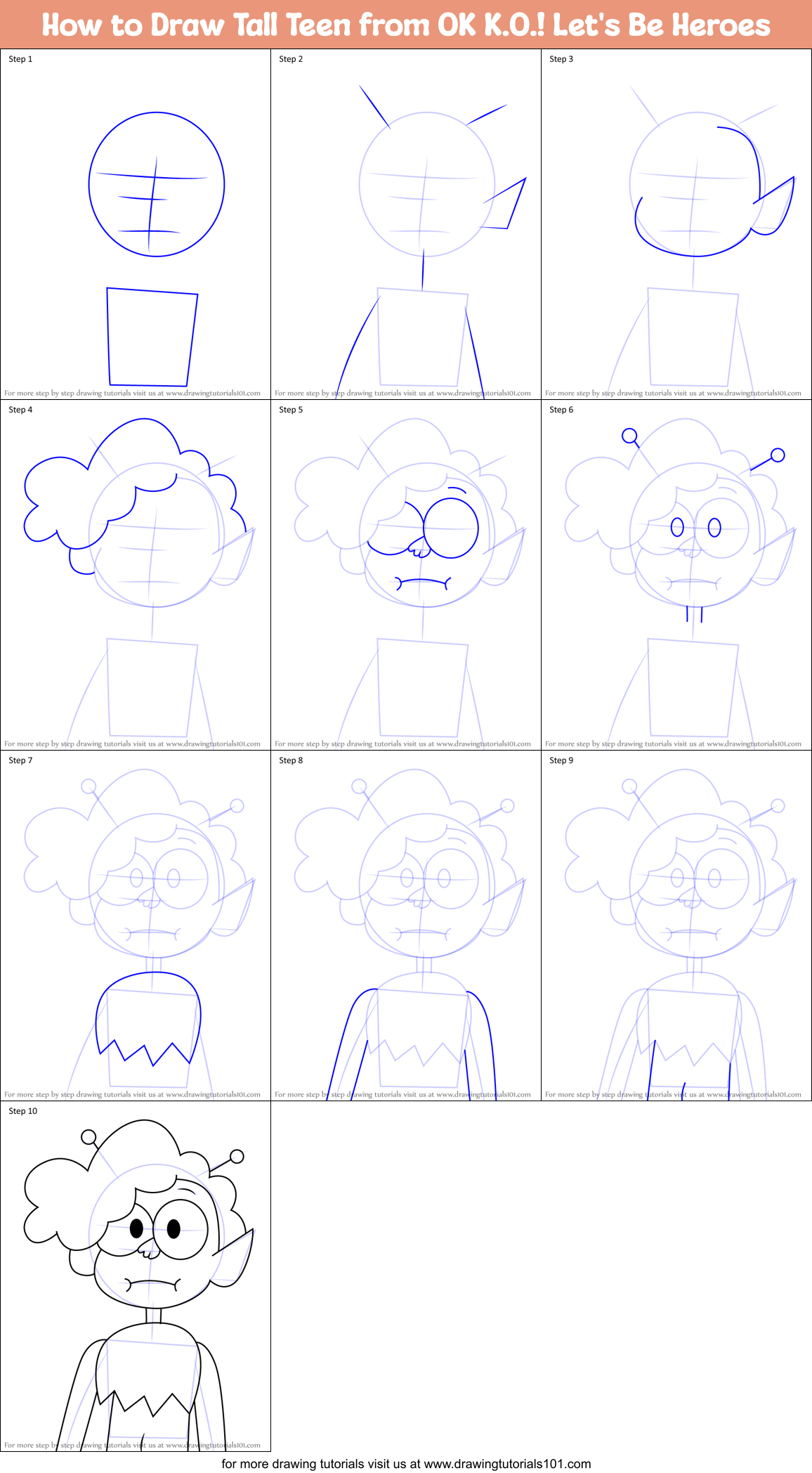 How to Draw Tall Teen from OK K.O.! Let's Be Heroes Printable Step by Step