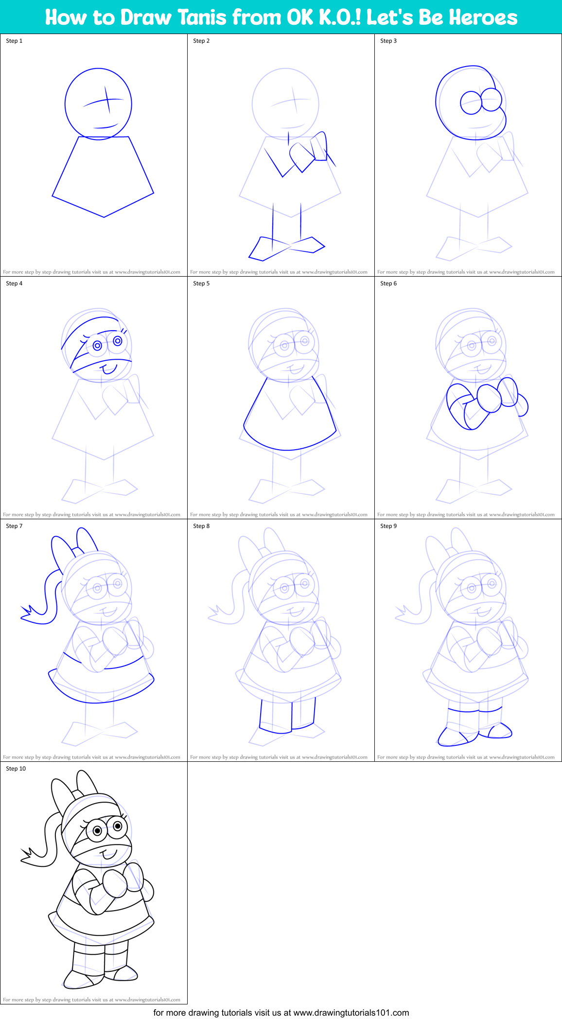 How to Draw Tanis from OK K.O.! Let's Be Heroes Printable Step by Step